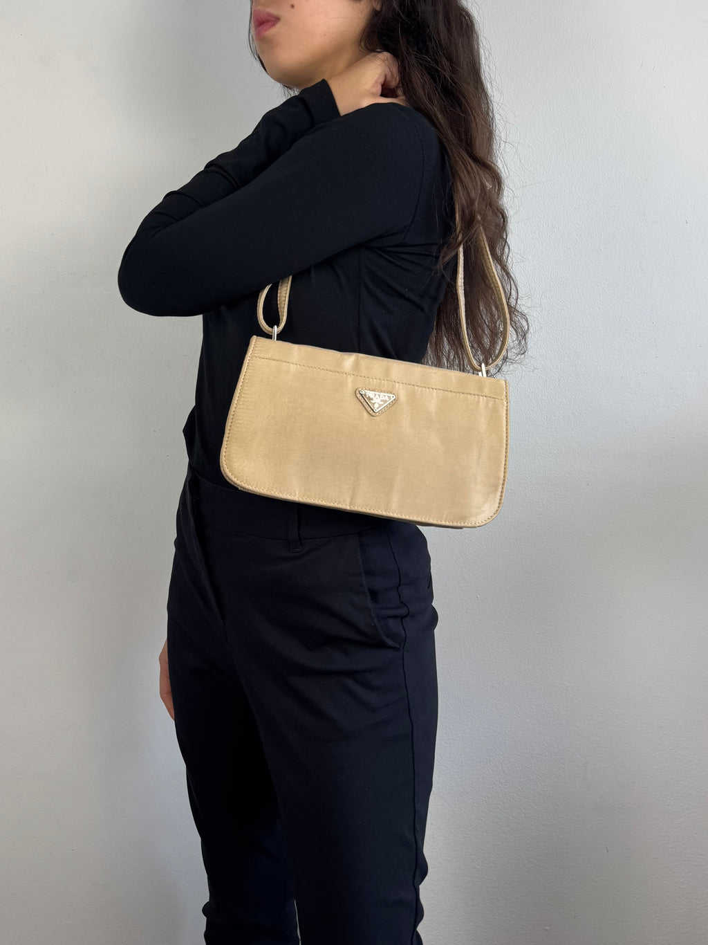 Prada Satin 2way Pochette Beige