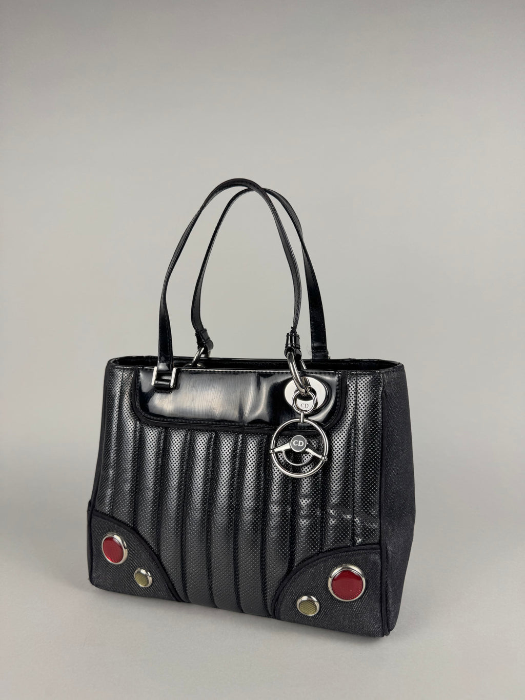 Christian Dior Cadillac Montaigne Denim and Leather Black Tote