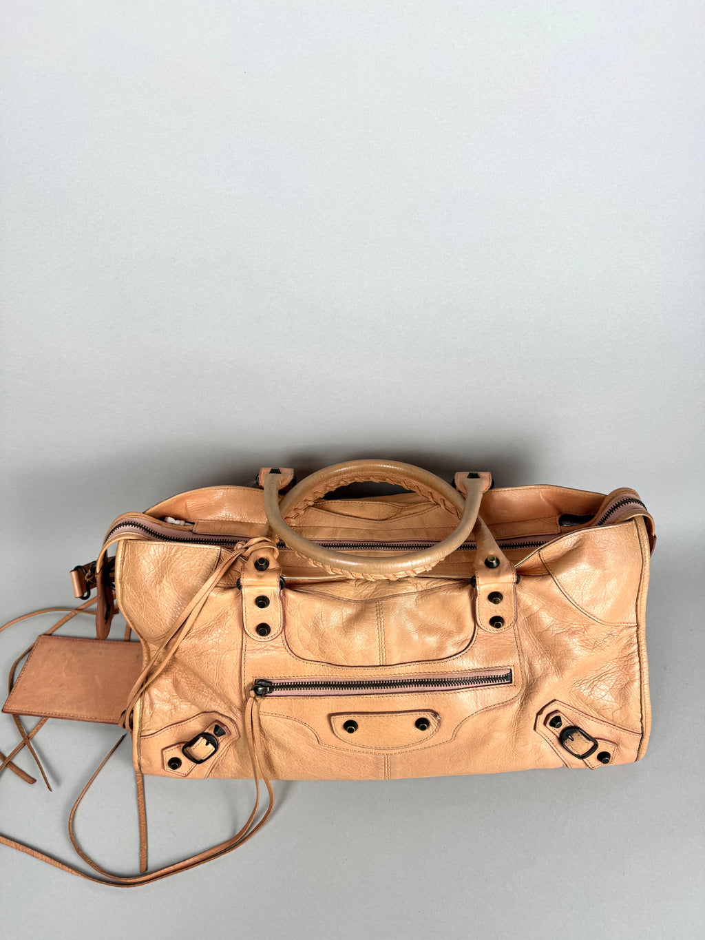 Balenciaga Cumin Lambskin Leather Motorcycle Part-Time Bag