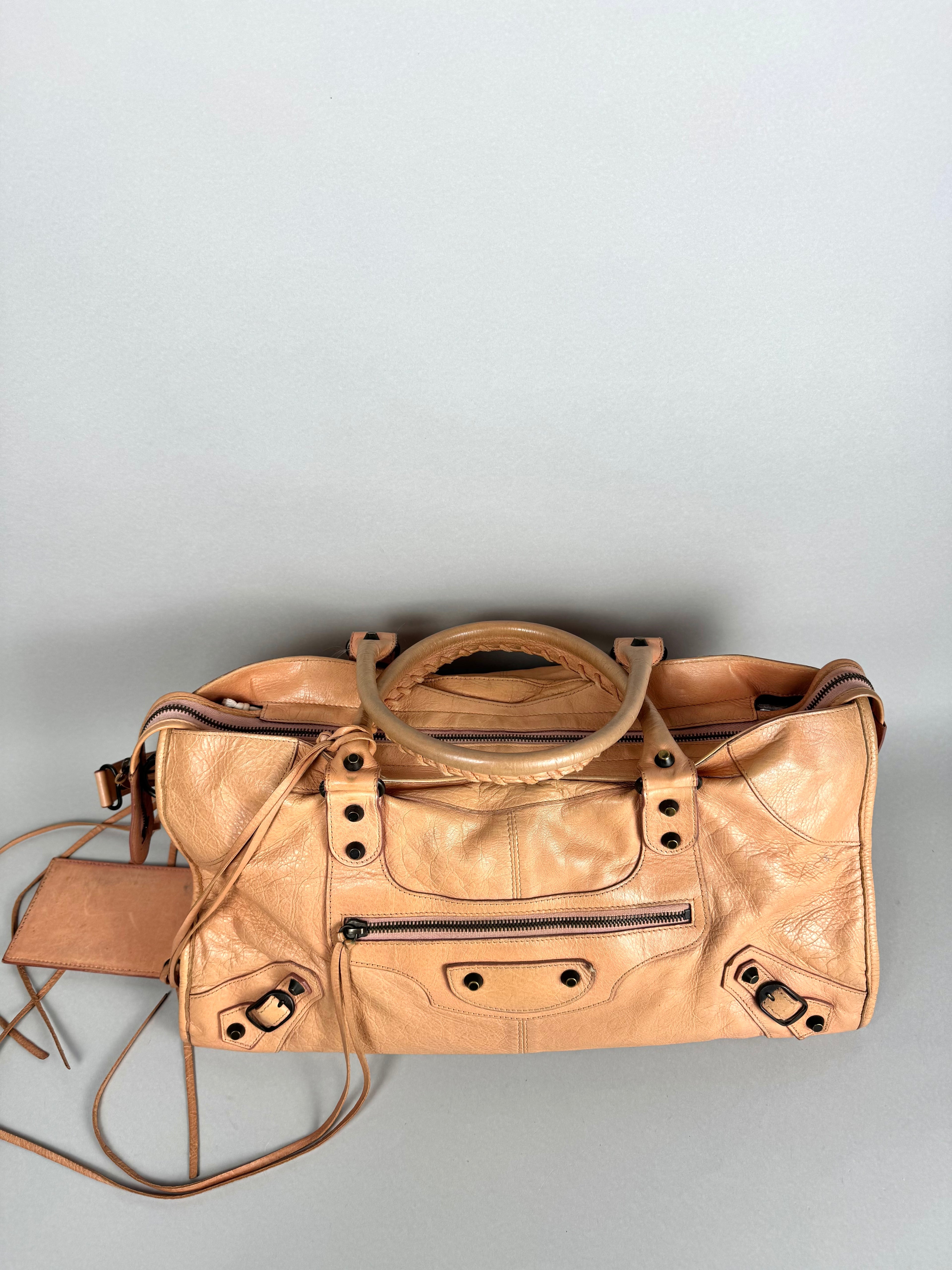Balenciaga Cumin Lambskin Leather Motorcycle Part-Time Bag