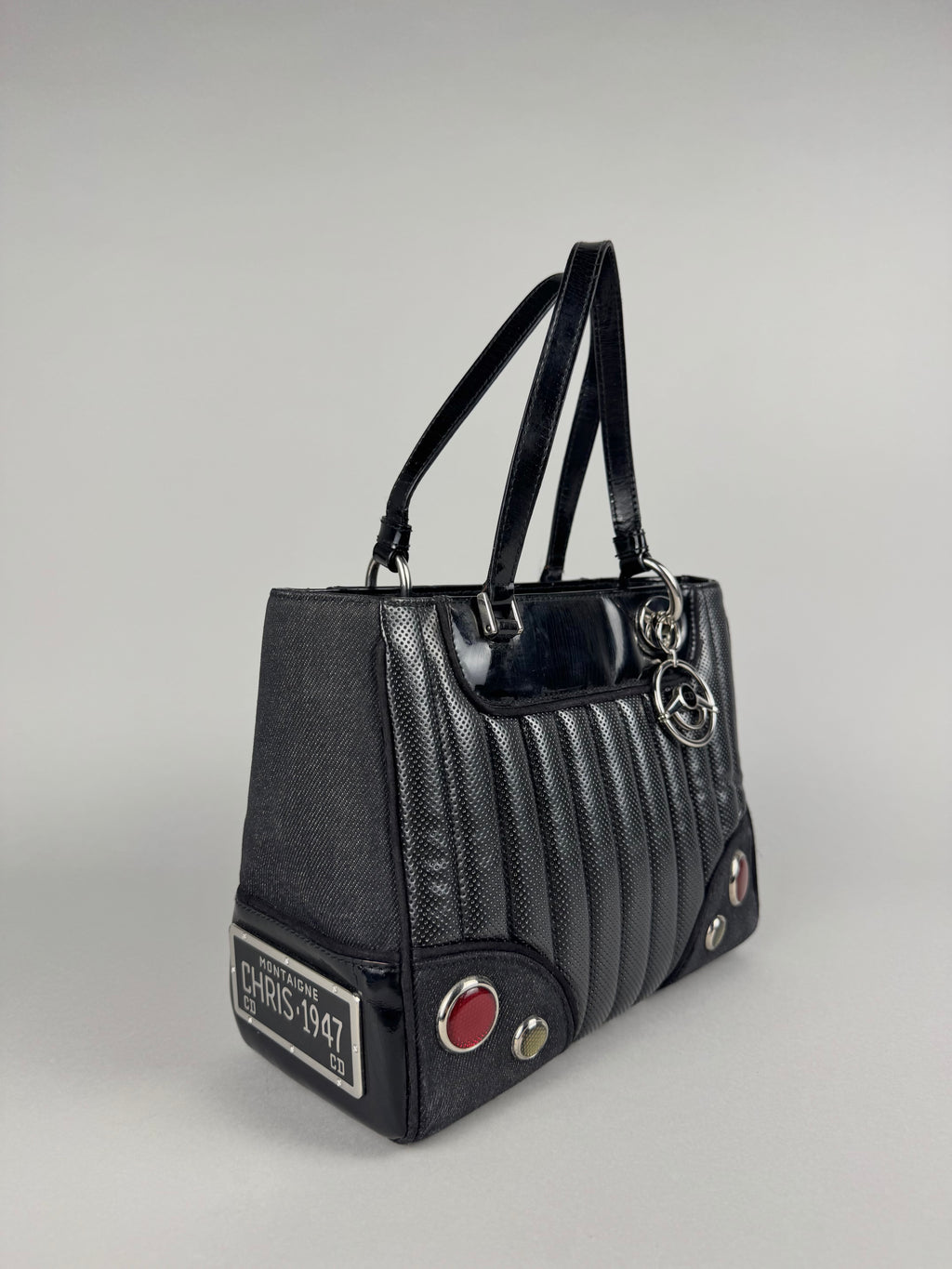 Christian Dior Cadillac Montaigne Denim and Leather Black Tote
