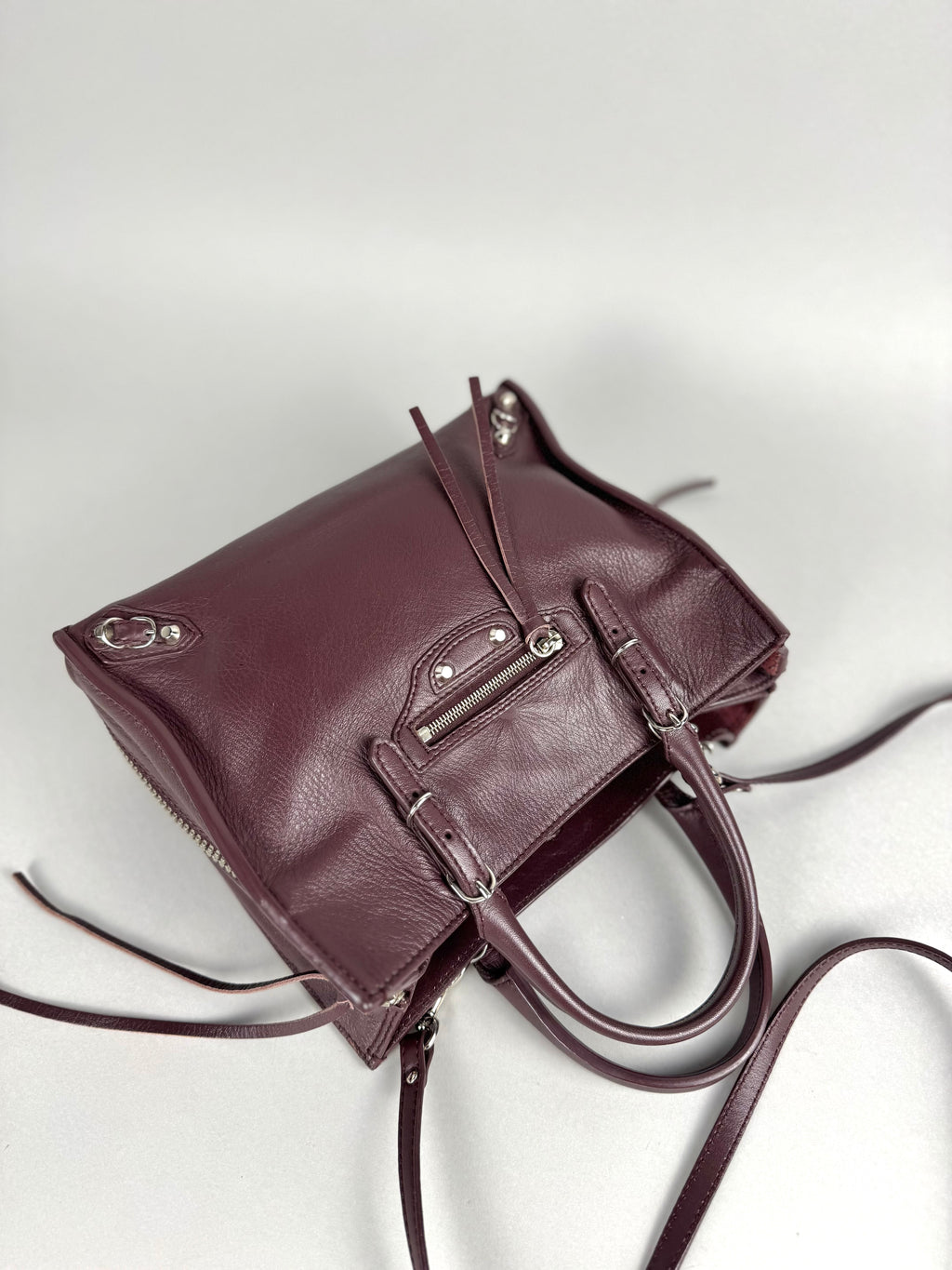Balenciaga Burgundy Leather Papier A4 Zip Around Tote