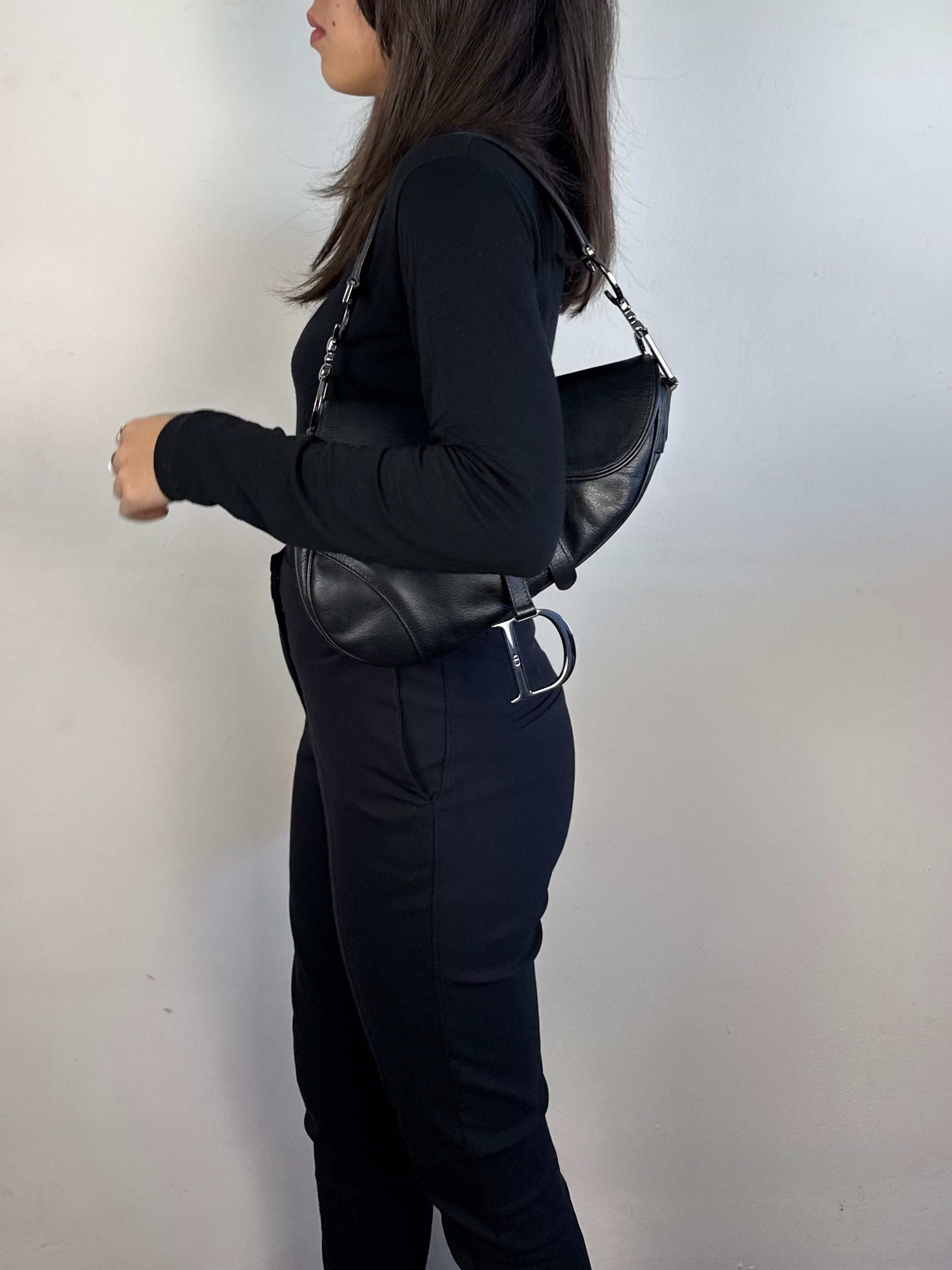 Christian Dior Black Leather Saddle Bag