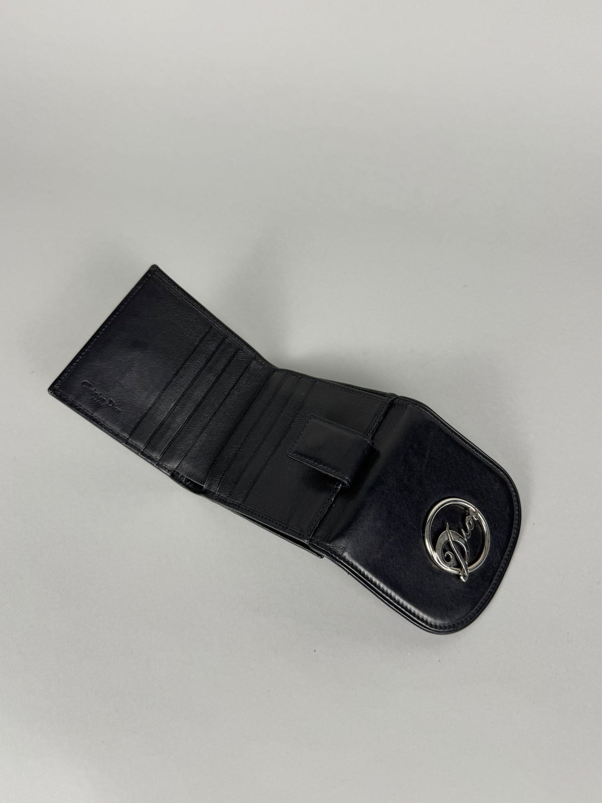 Christian Dior Logo Black Leather Wallet