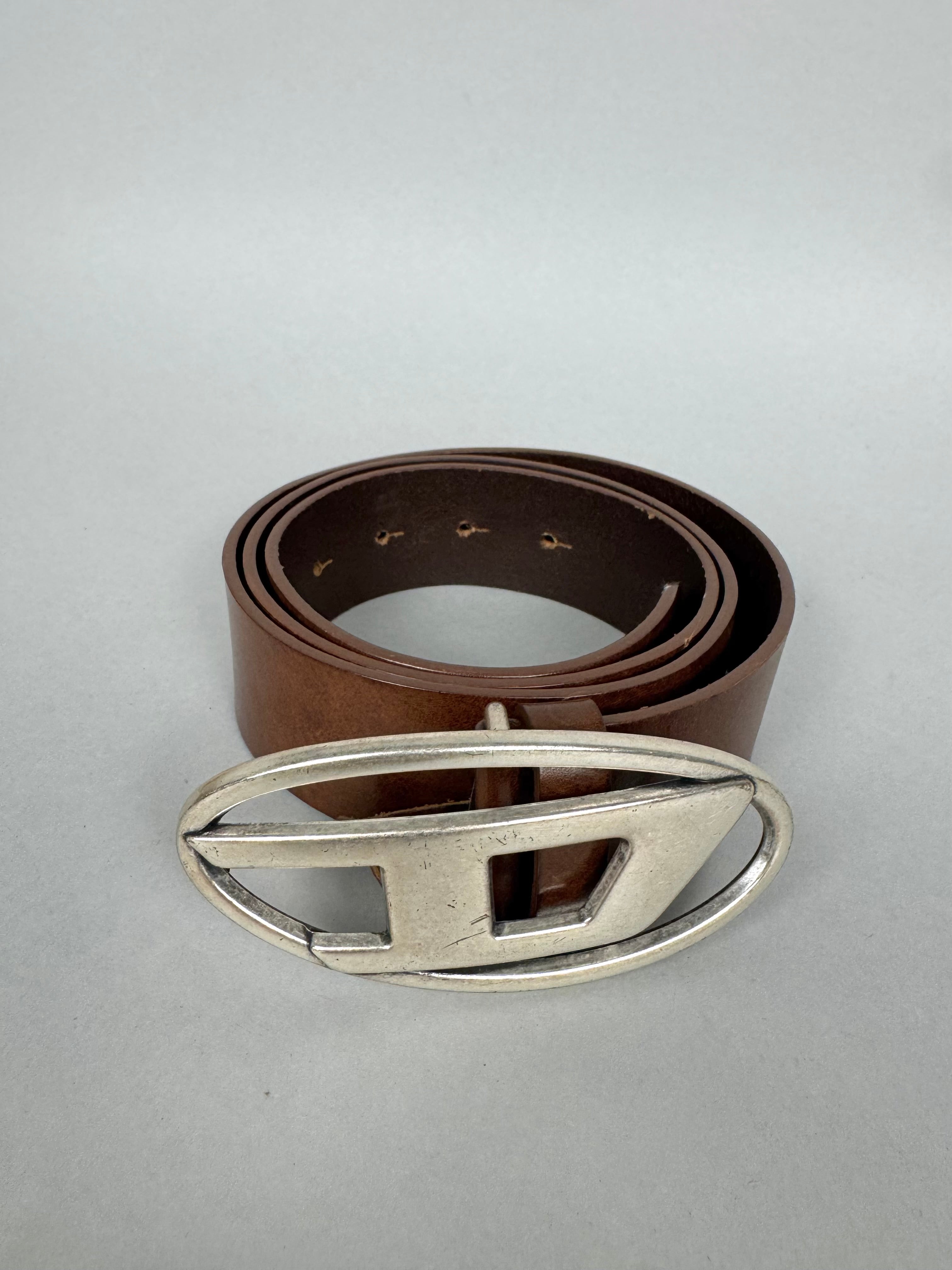 Diesel D Buckle Brown Leather Belt