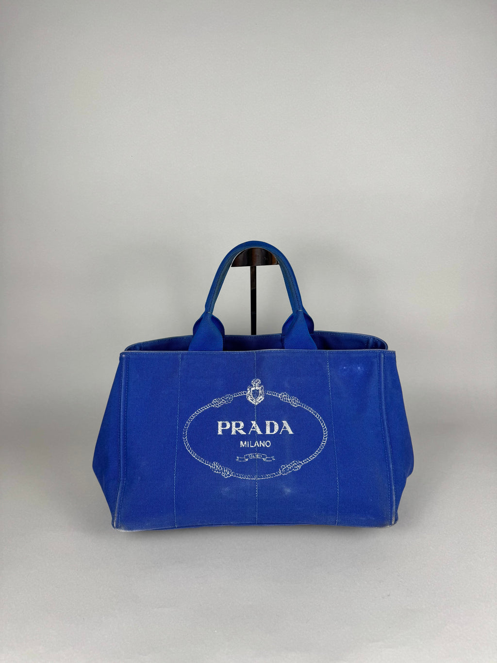 Prada Blue Printed Canapa Canvas Tote