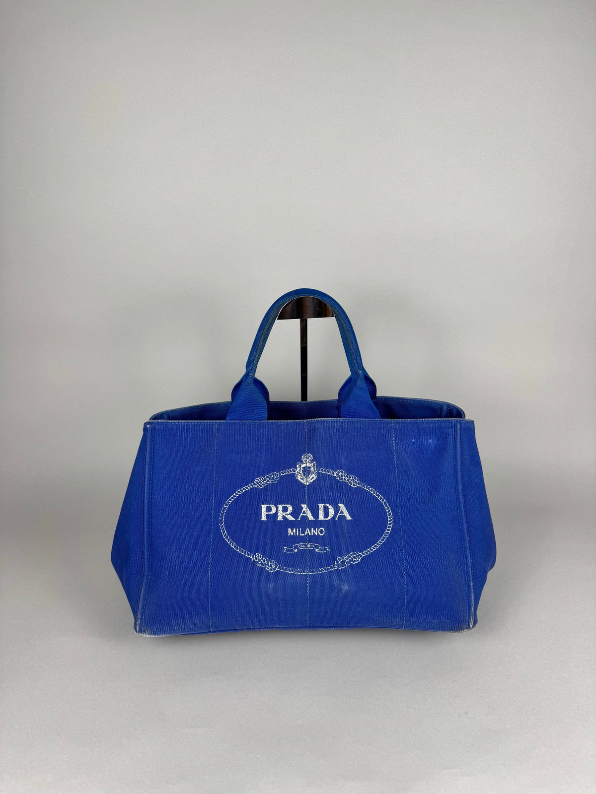 Prada Blue Printed Canapa Canvas Tote