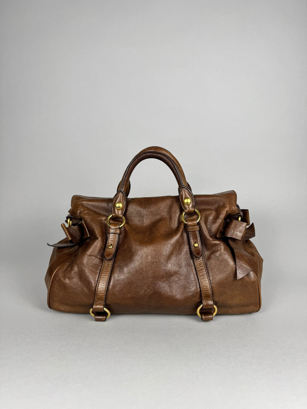 Miu Miu Lux Bow Vitello Leather Brown Tote