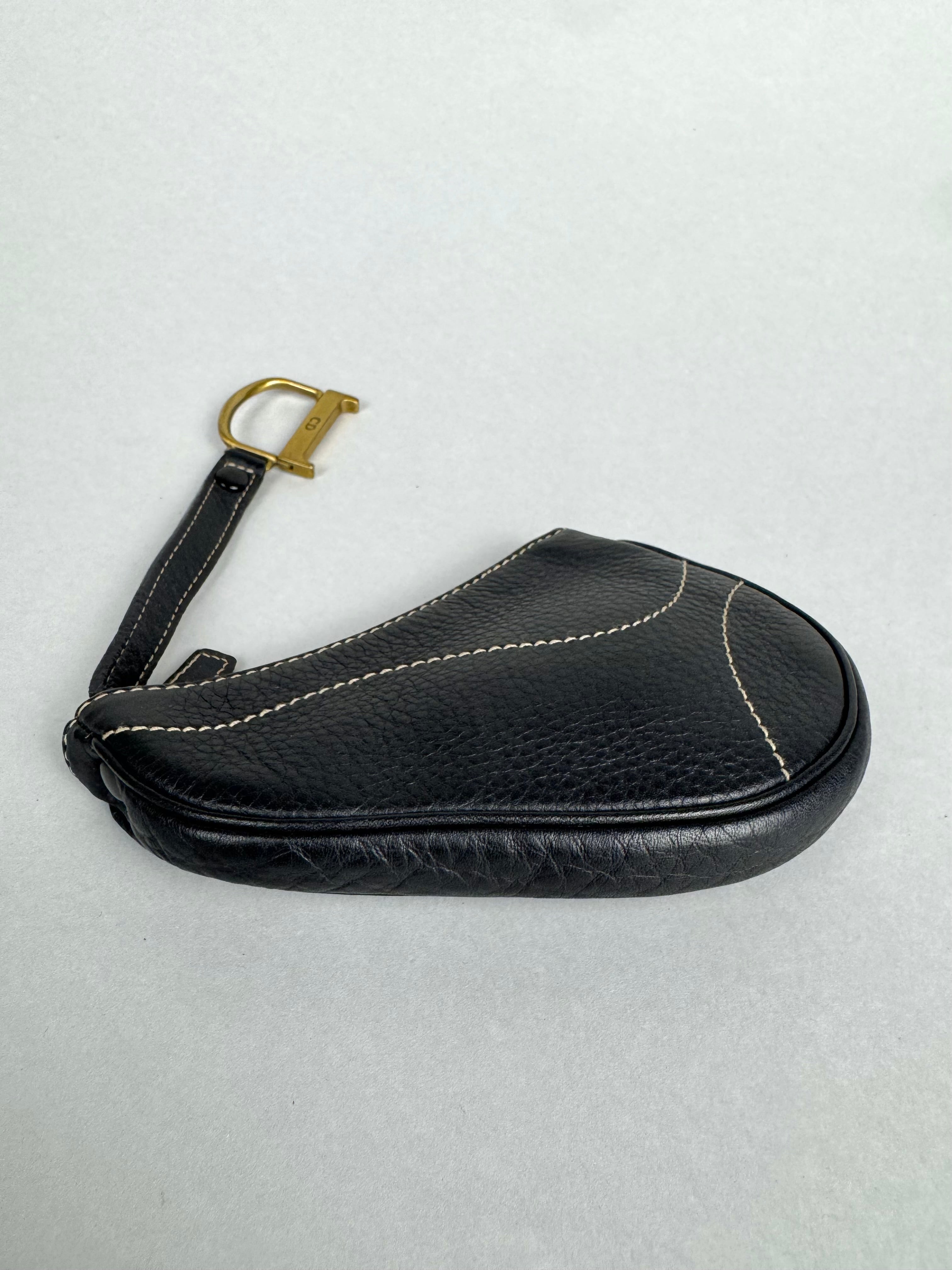 Christian Dior Saddle Wallet Card D Charm Black Leather