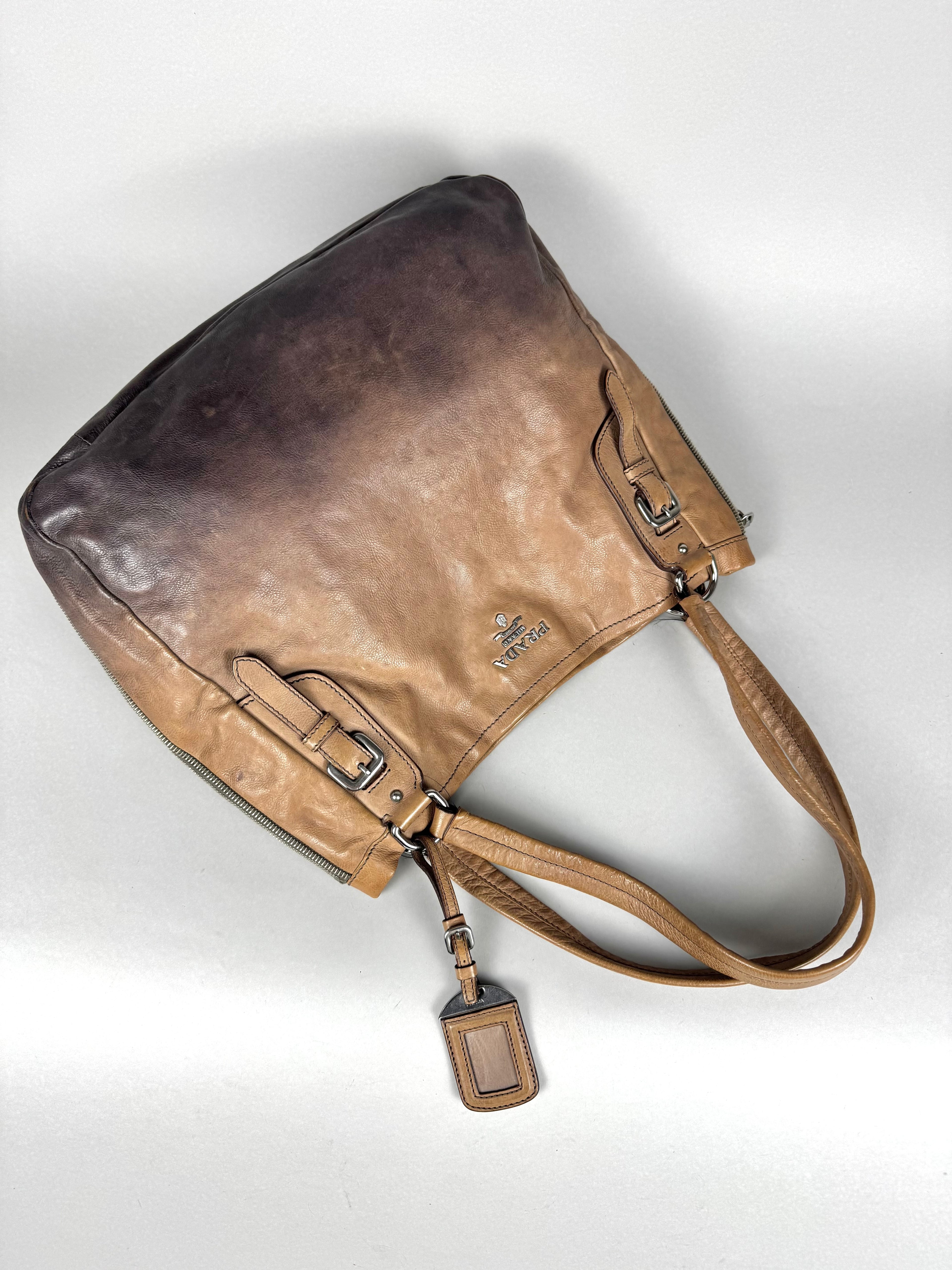 Prada Side Zip Ombre Calfskin Leather Tote