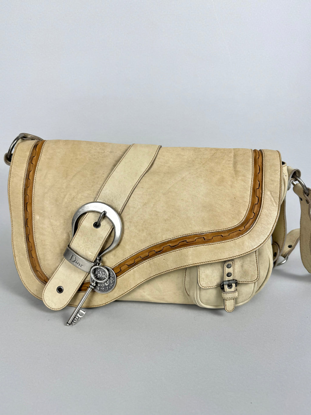 Christian Dior Gaucho Leather Off White Crossbody