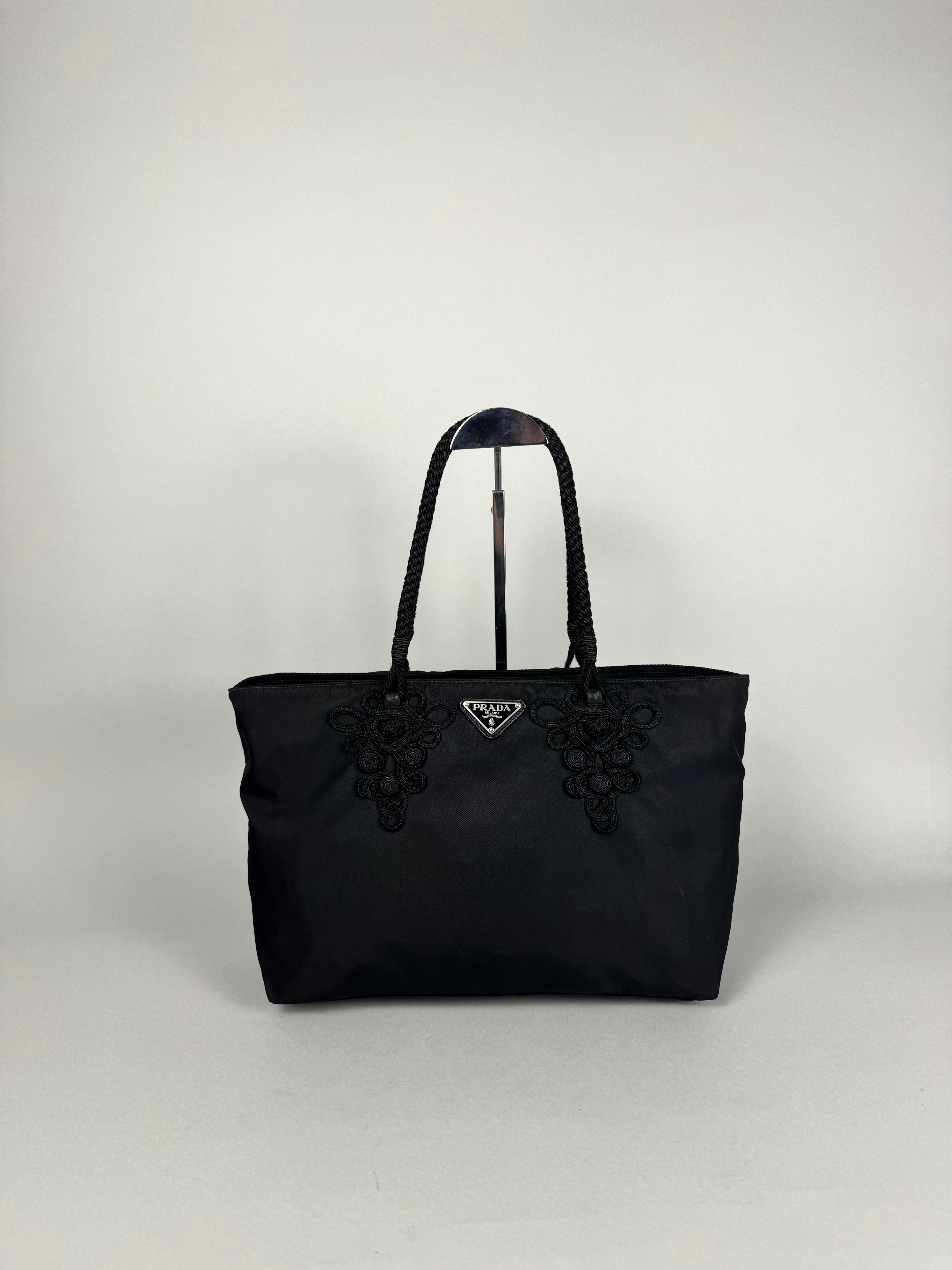Prada Black Nylon Braided Tote