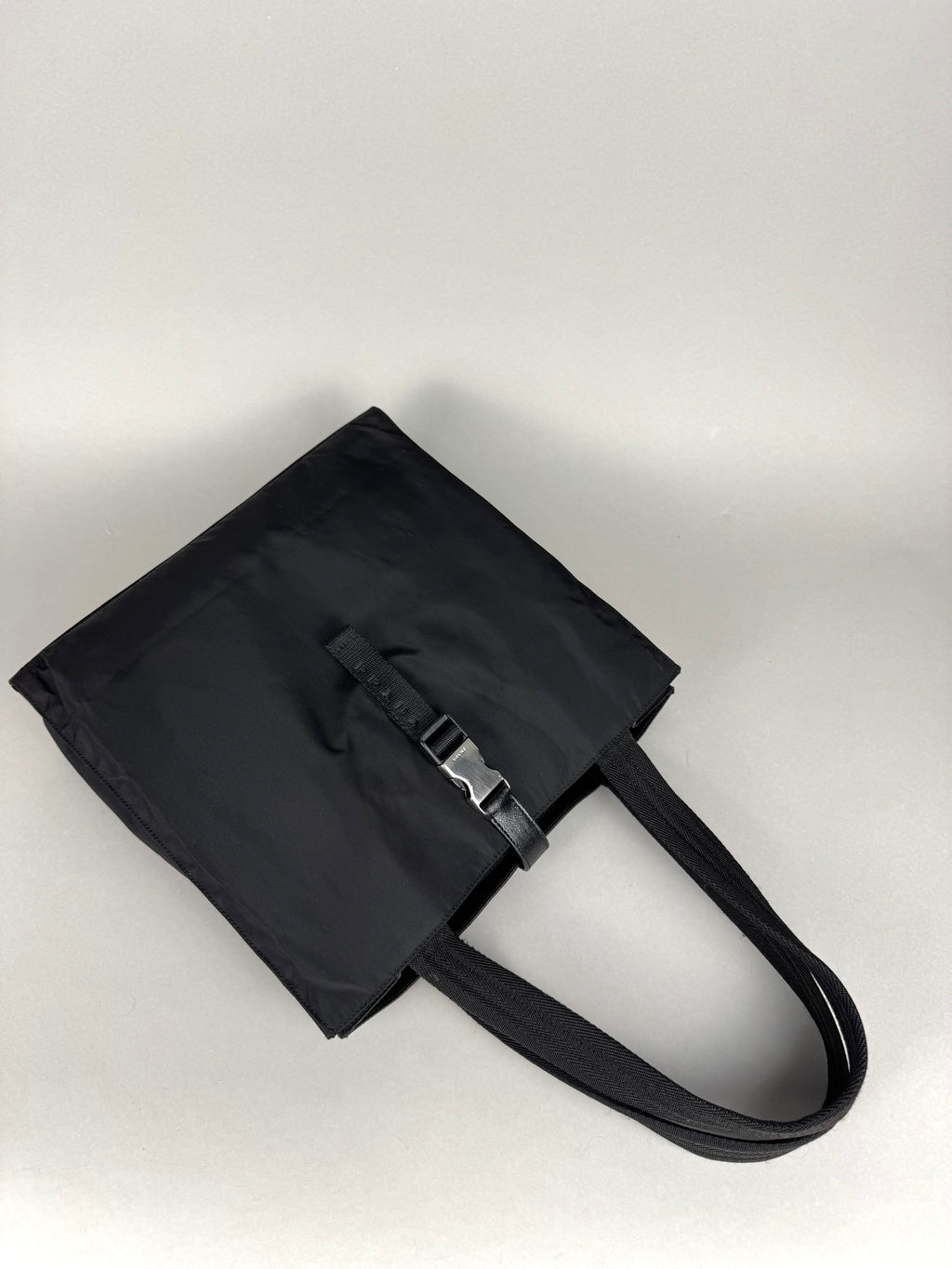 Prada Tessuto Buckle Nylon Black Tote