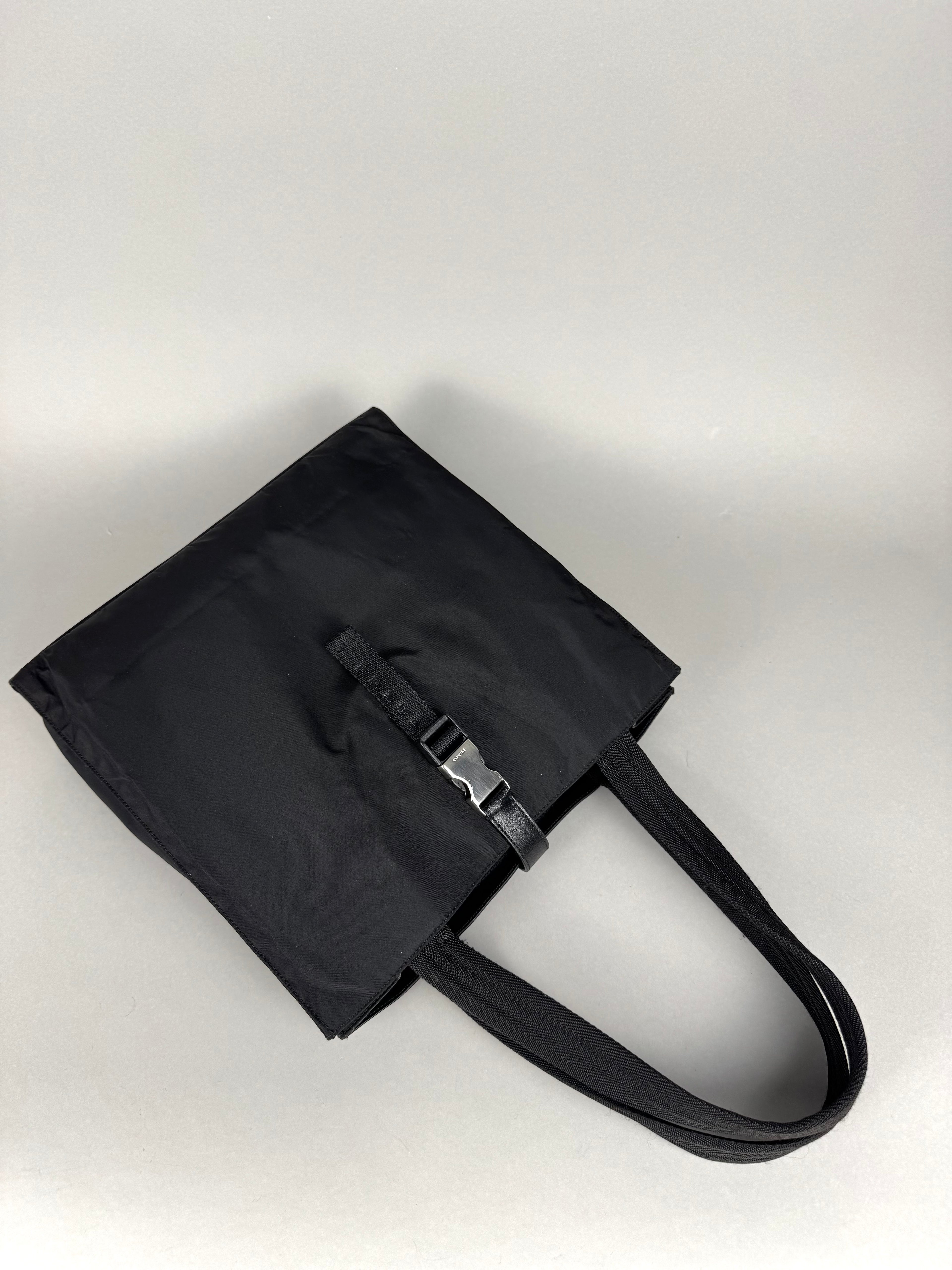 Prada Tessuto Buckle Nylon Black Tote