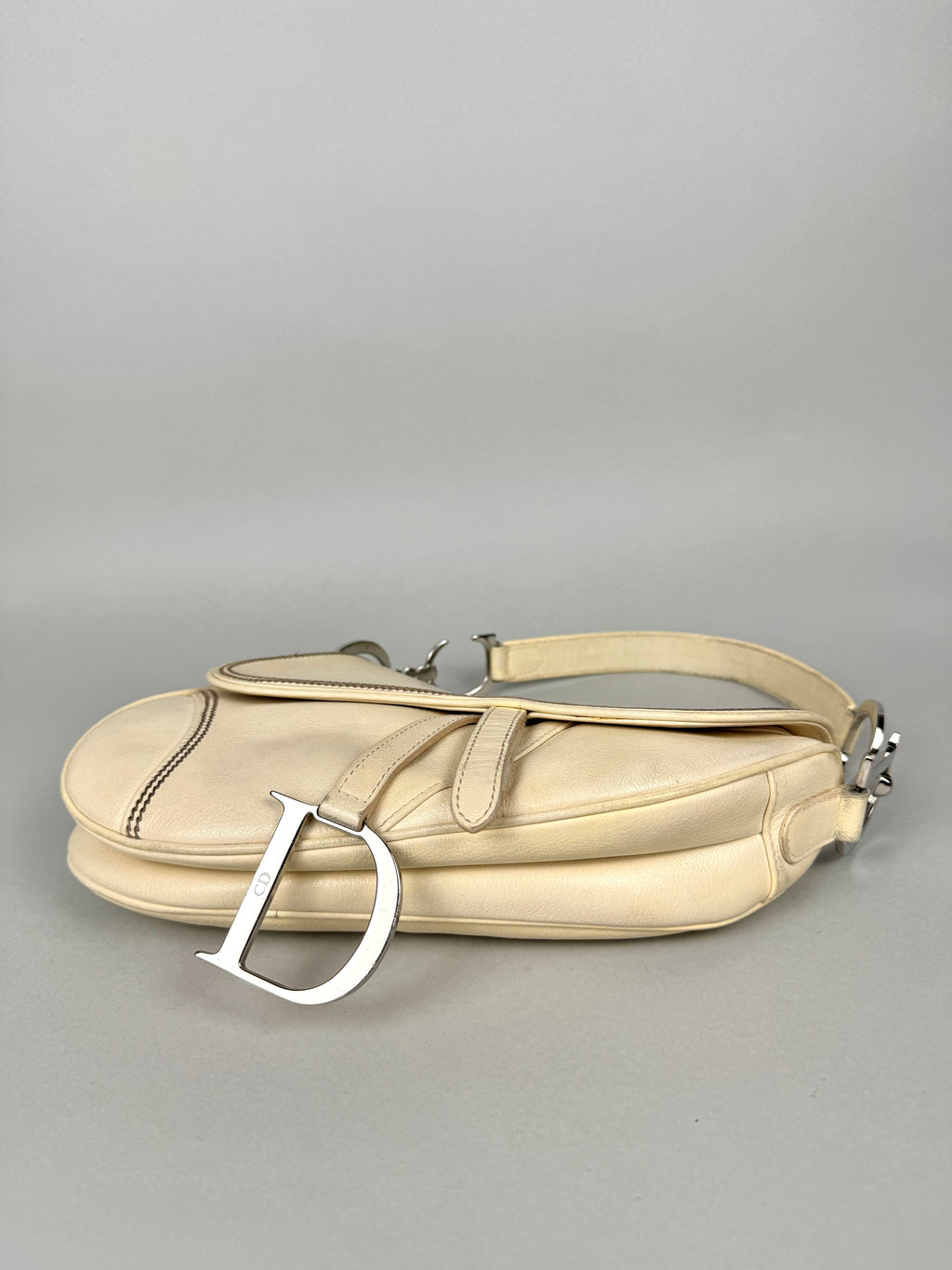Christian Dior White Leather Strap Saddle