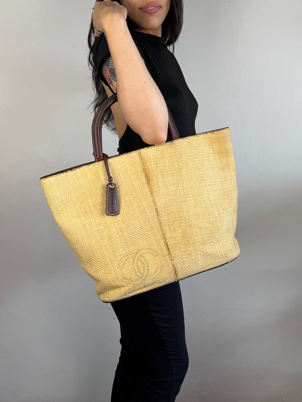 Chanel CC Raffia Handle Tote