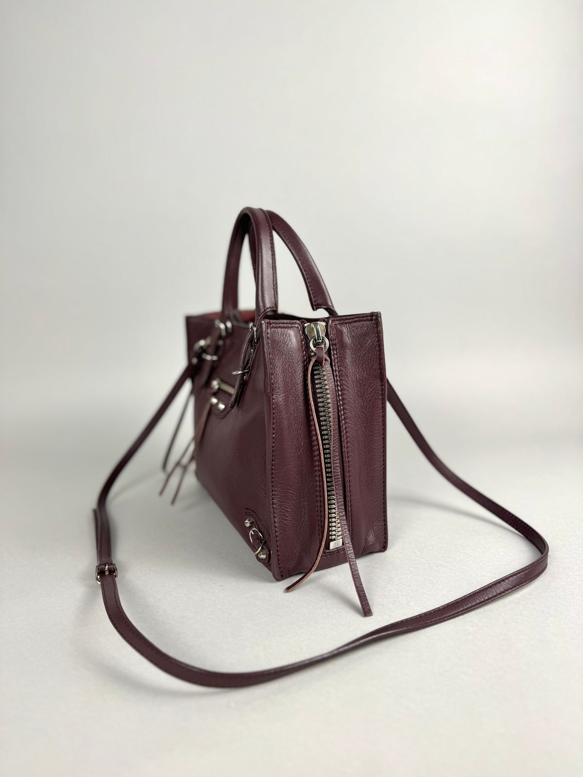 Balenciaga Burgundy Leather Papier A4 Zip Around Tote