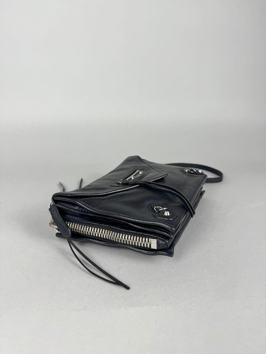 Balenciaga Black Calfskin Leather Papier Zip-Around Triple Bag