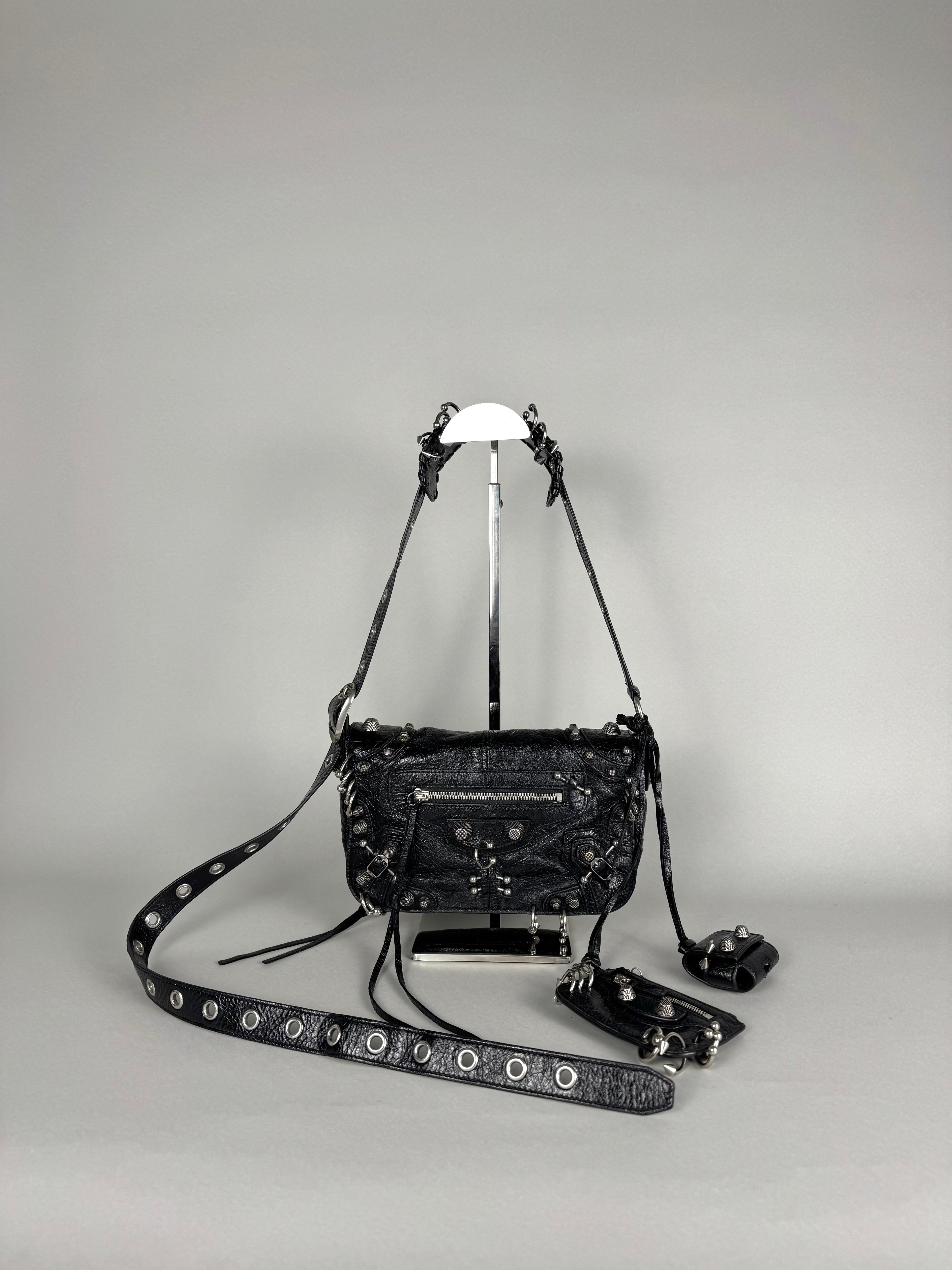 Balenciaga Agneau Arena XS Piercing Le Cagole Flap Bag Leather Black