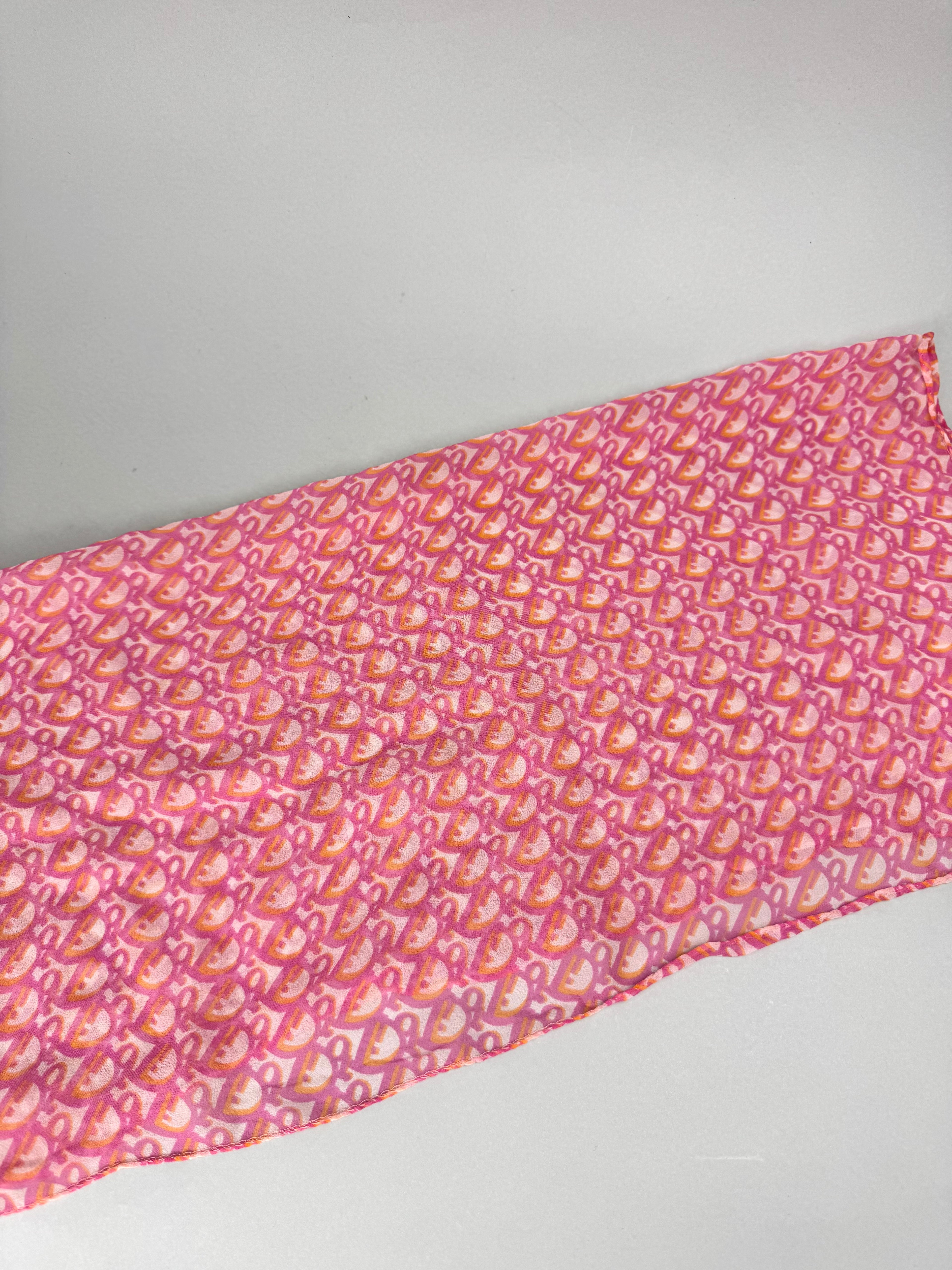 Christian Dior Vintage Pink Oblique Monogram Chiffon Silk Scarf