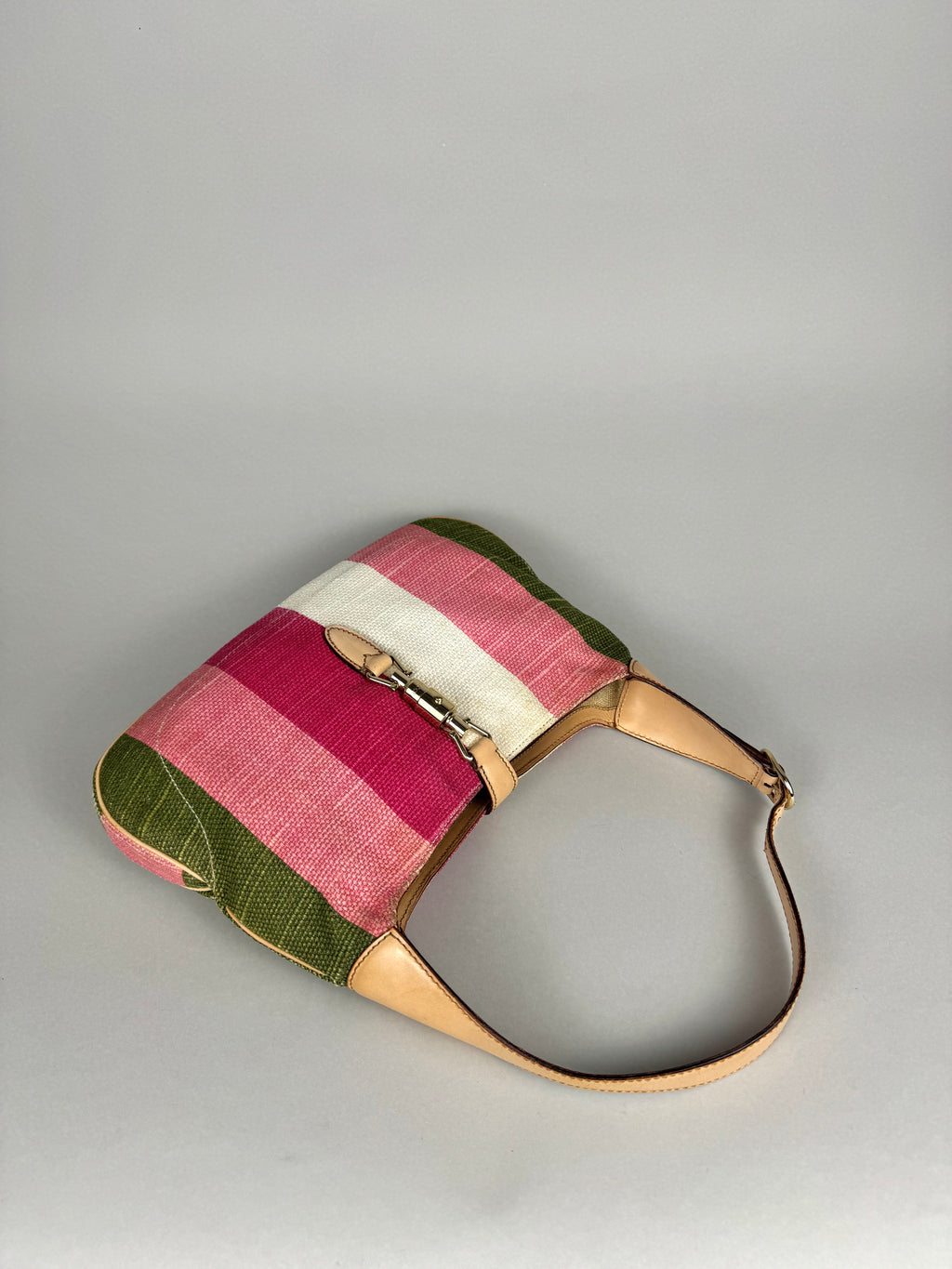 Gucci Jackie O 1961 Raffia and Leather Striped Shoulder