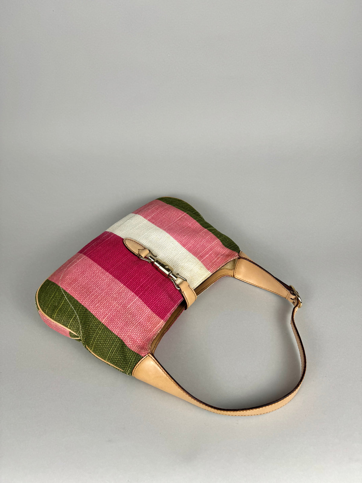 Gucci Jackie O 1961 Raffia and Leather Striped Shoulder