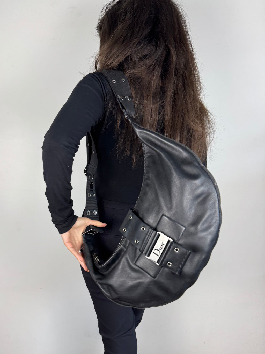 Christian Dior Street Chic Half Moon Leather Black