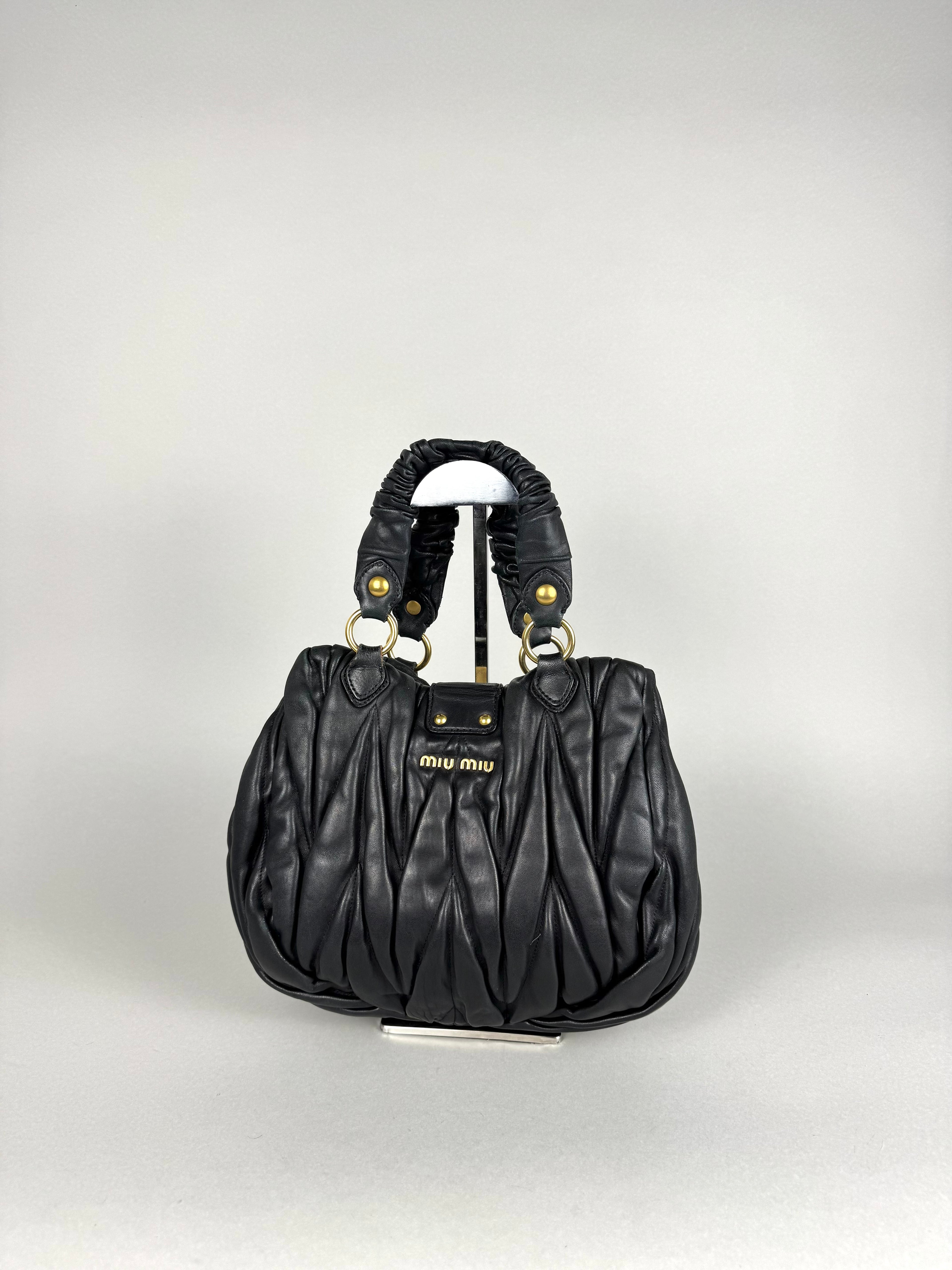 Miu Miu Coffer Matelasse Lambskin Leather Black