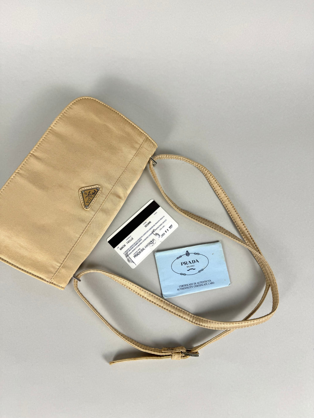 Prada Satin 2way Pochette Beige
