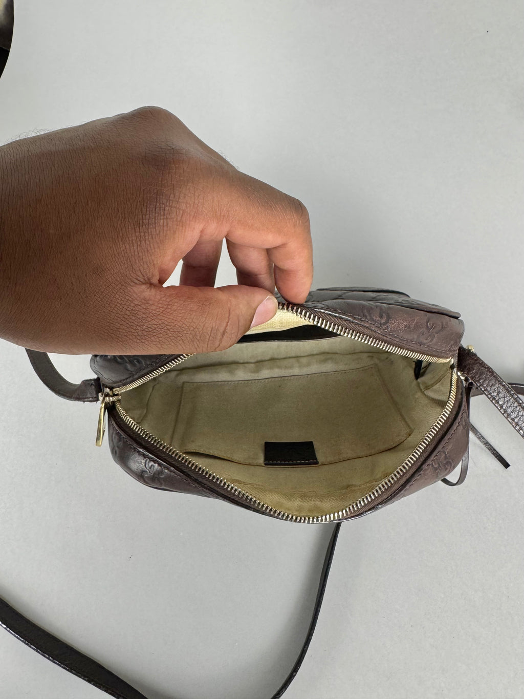 Gucci Monogram Bree Disco Brown Leather Crossbody