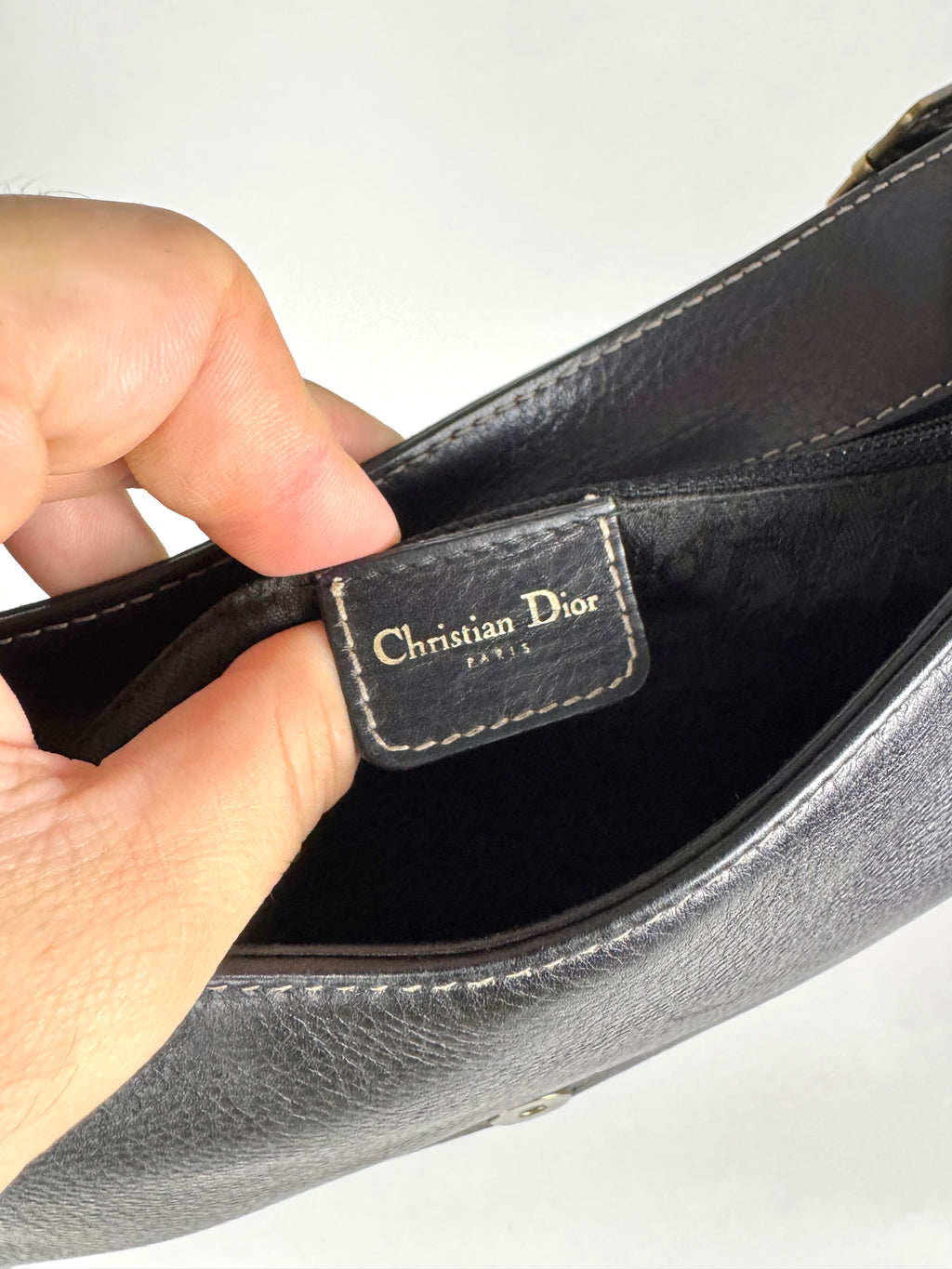 Christian Dior Vintage Double Baudrier Saddle Bag in Black Leather