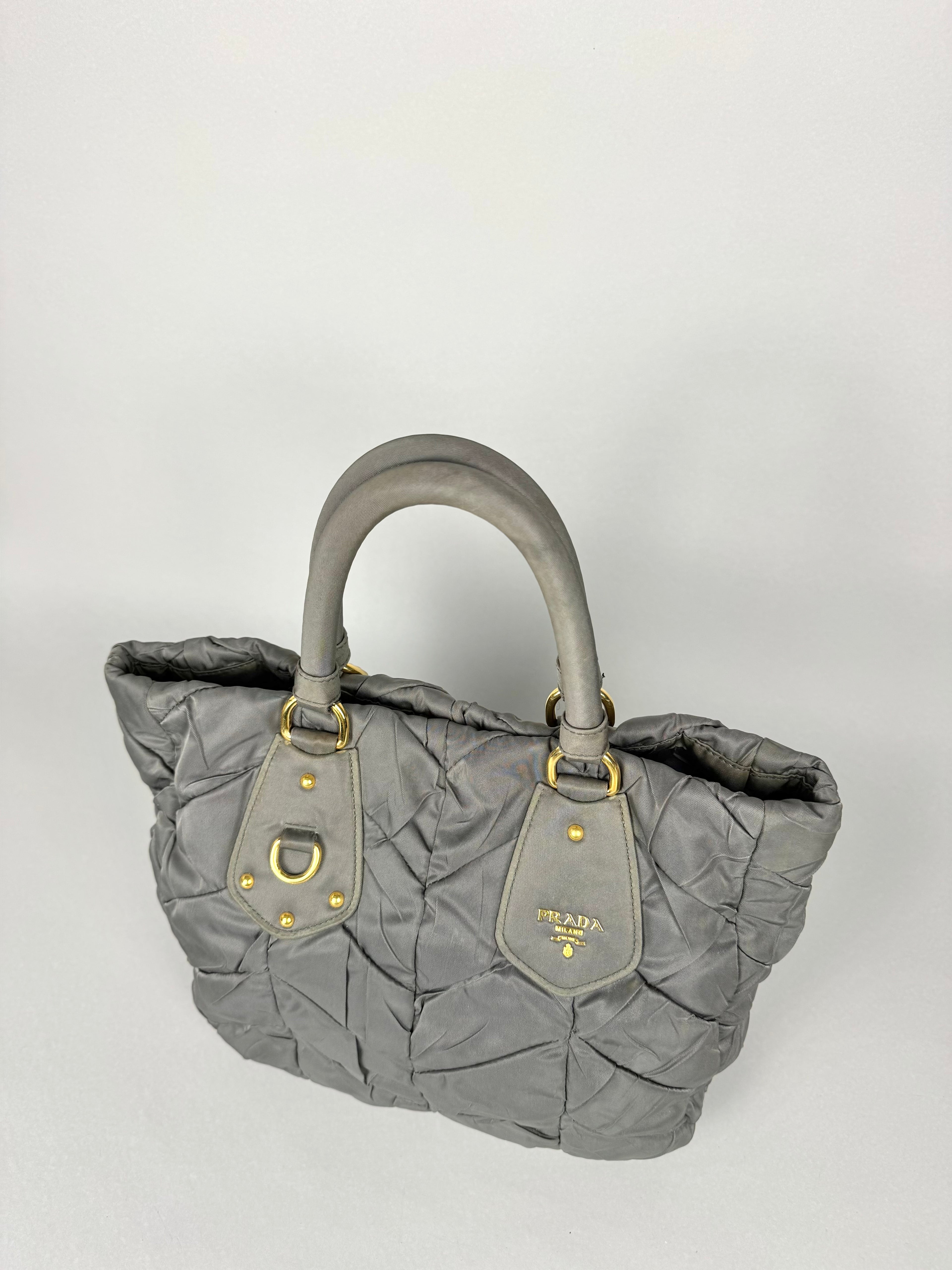 Prada Tessuto Chevron Nylon Tote Grey