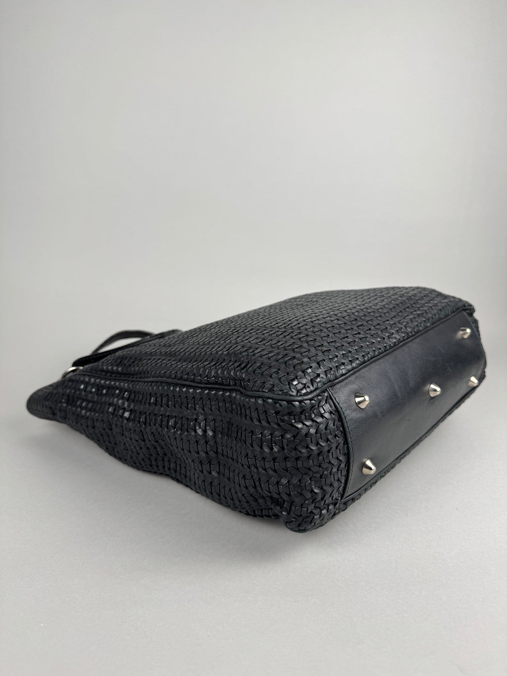 Christian Dior Black Woven Lambskin Leather Lady Dior Tote