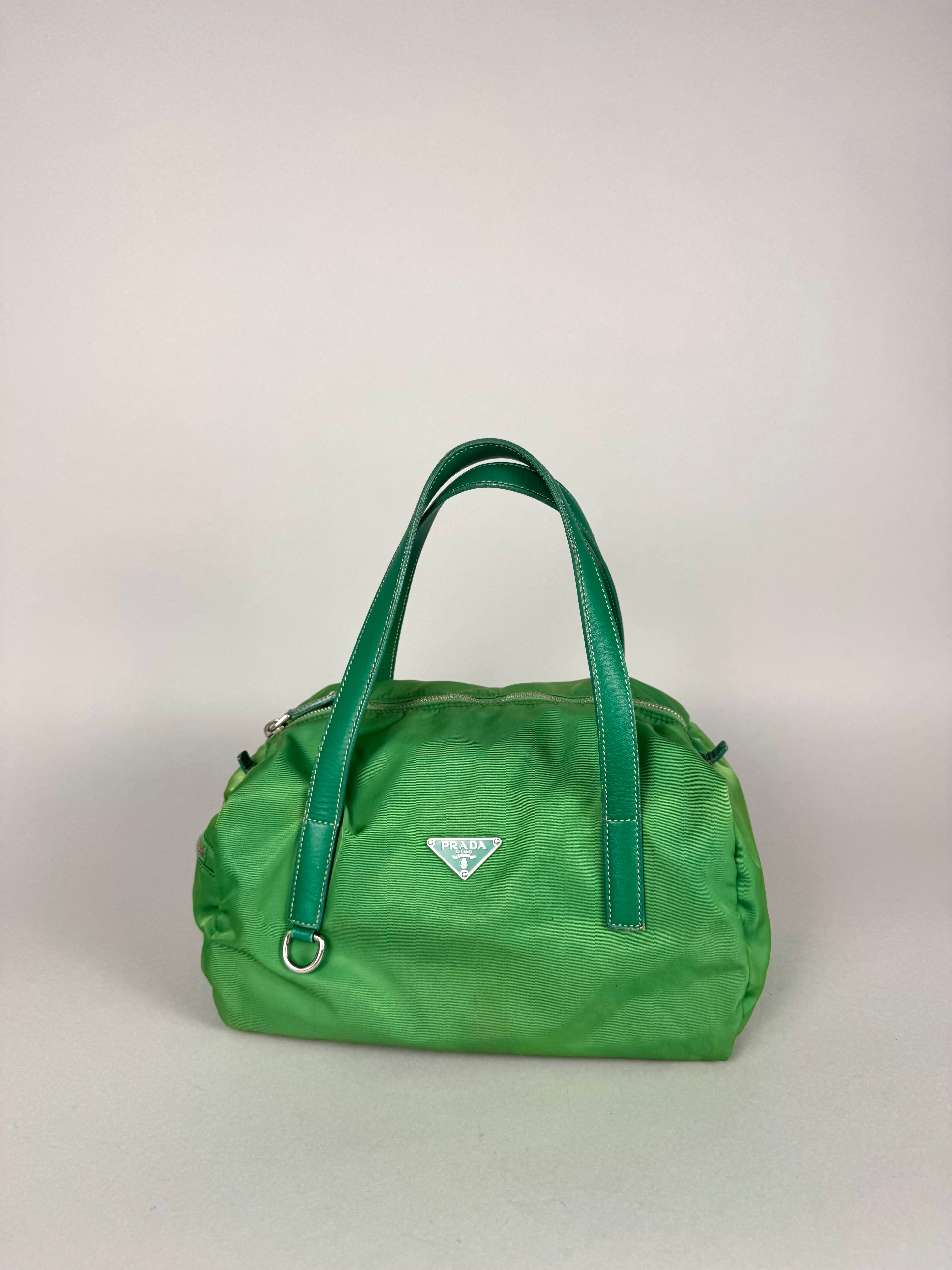 Prada Green Nylon and Leather Bauletto