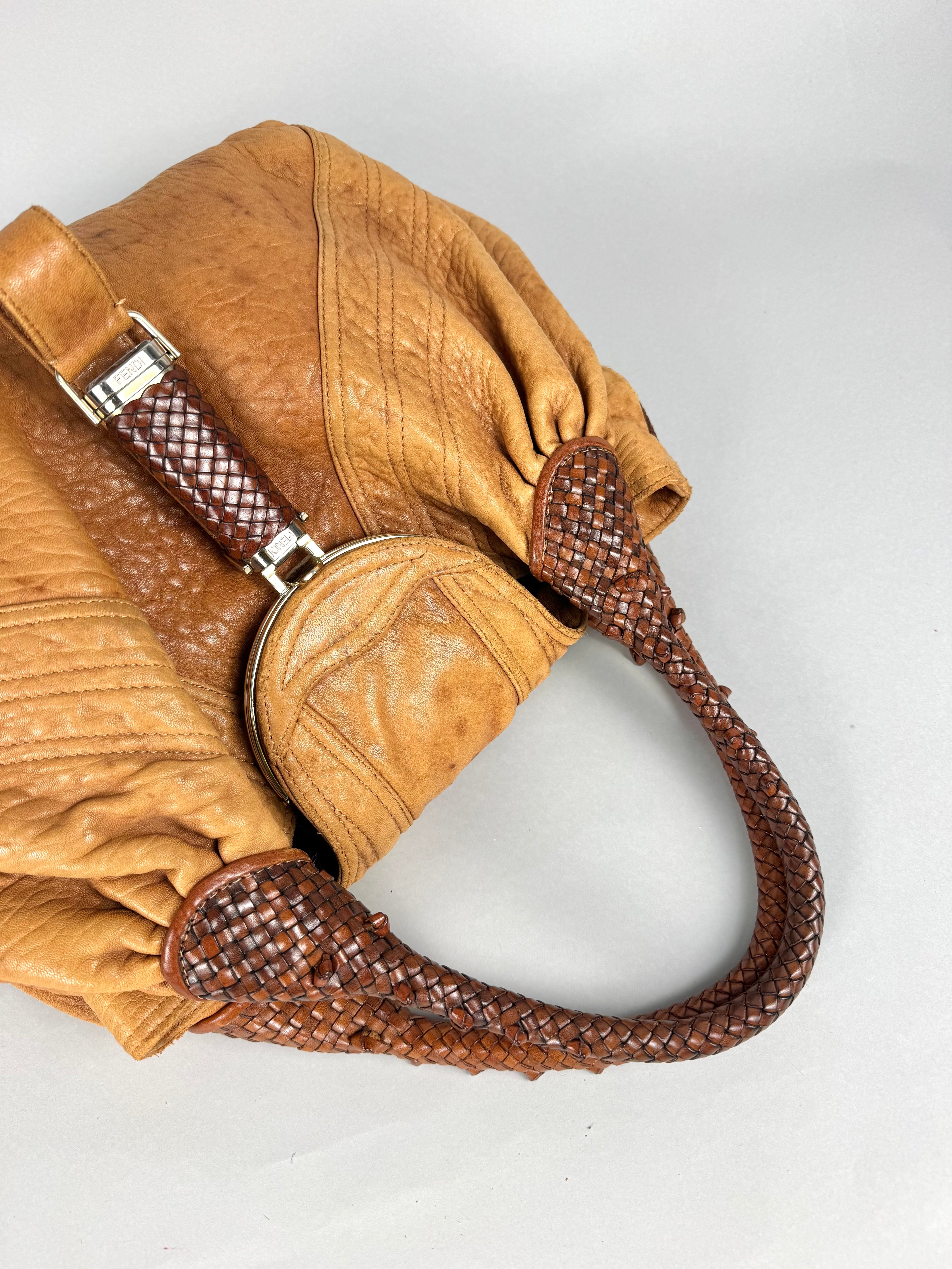Fendi Spy Intreciatto Caramel Leather Bag