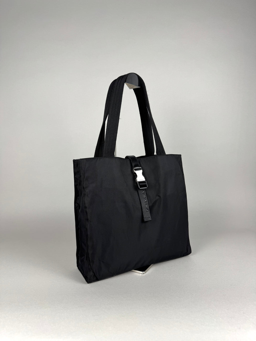 Prada Tessuto Buckle Nylon Black Tote