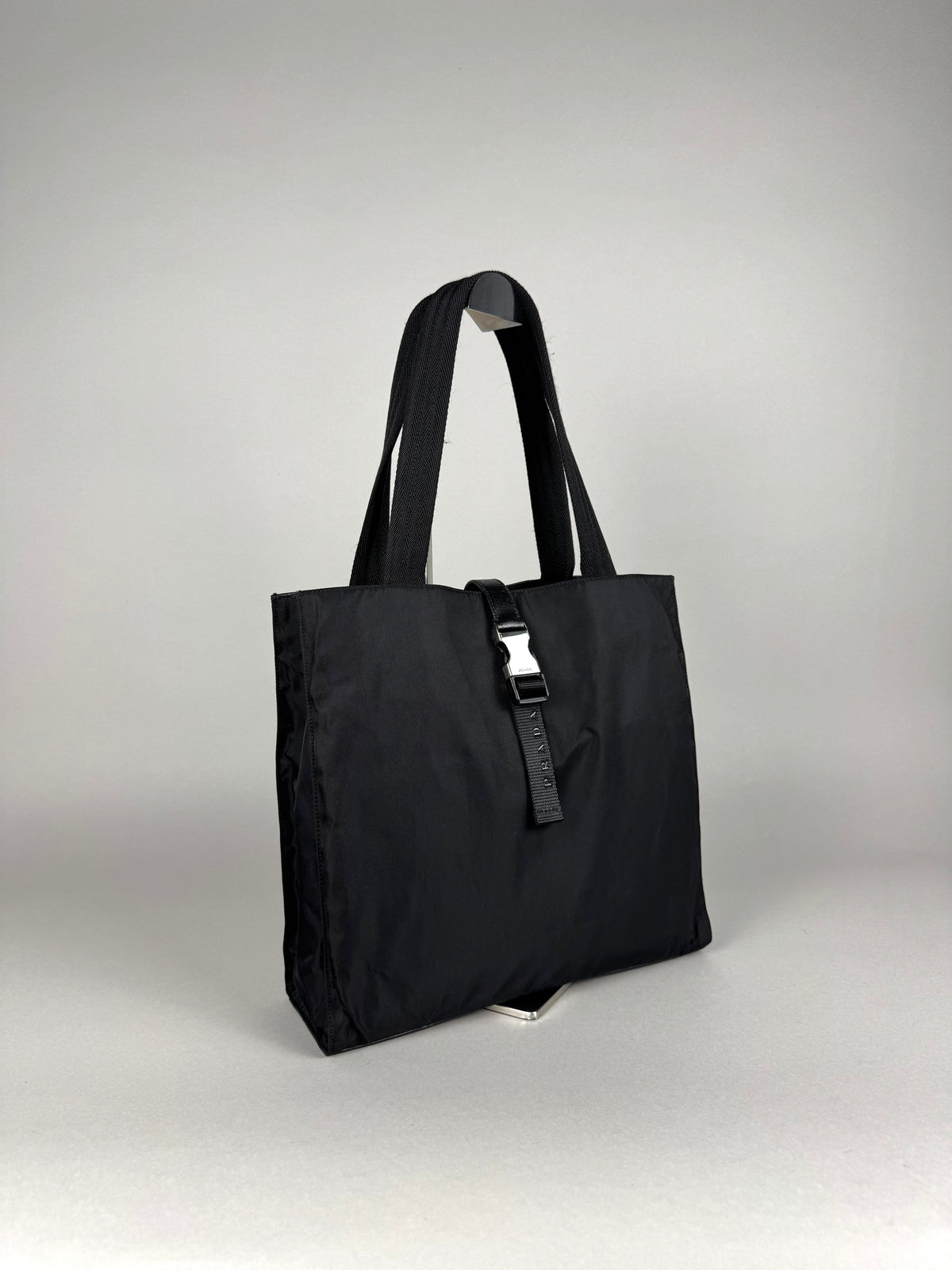 Prada Tessuto Buckle Nylon Black Tote