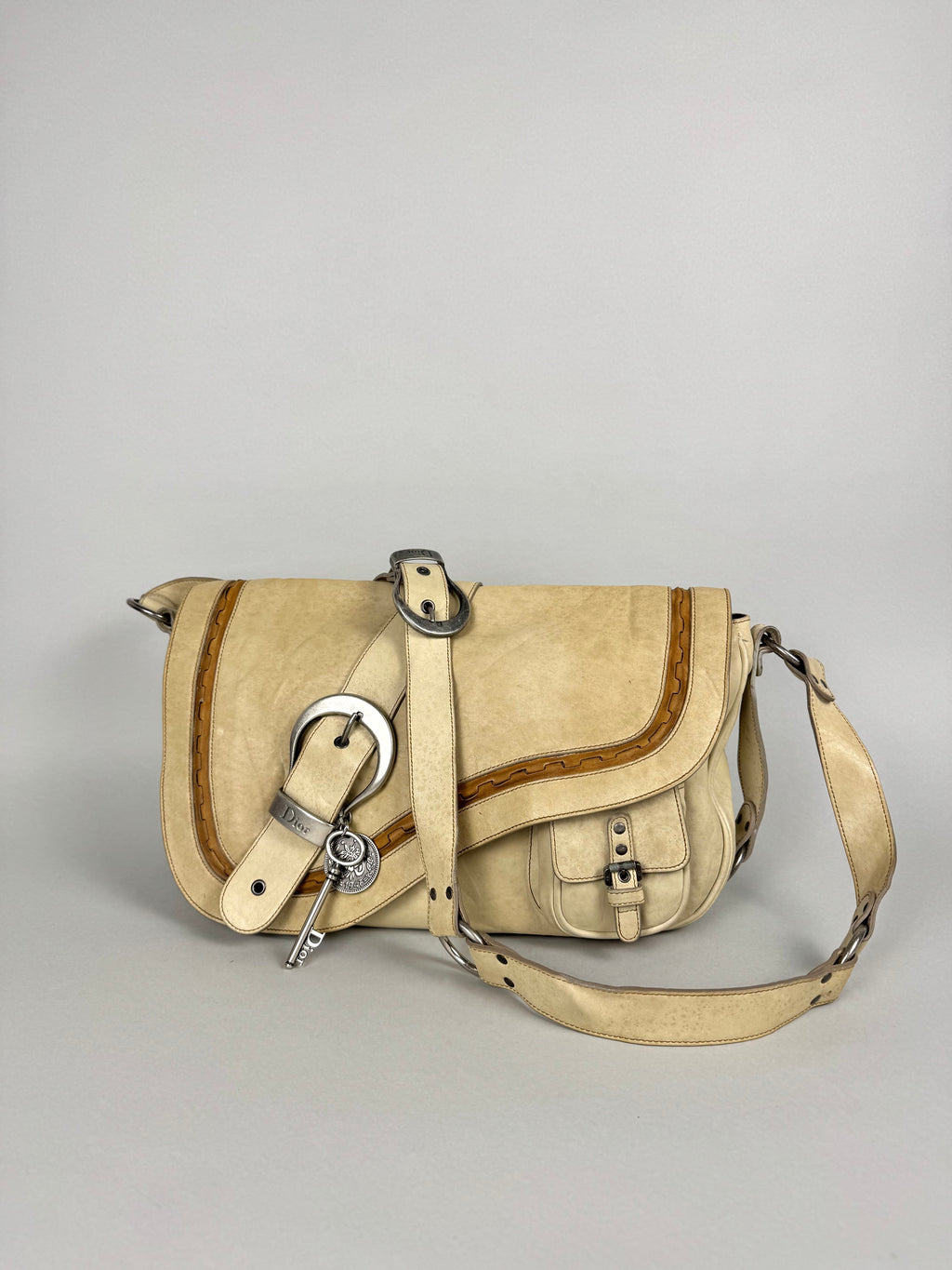 Christian Dior Gaucho Leather Off White Crossbody