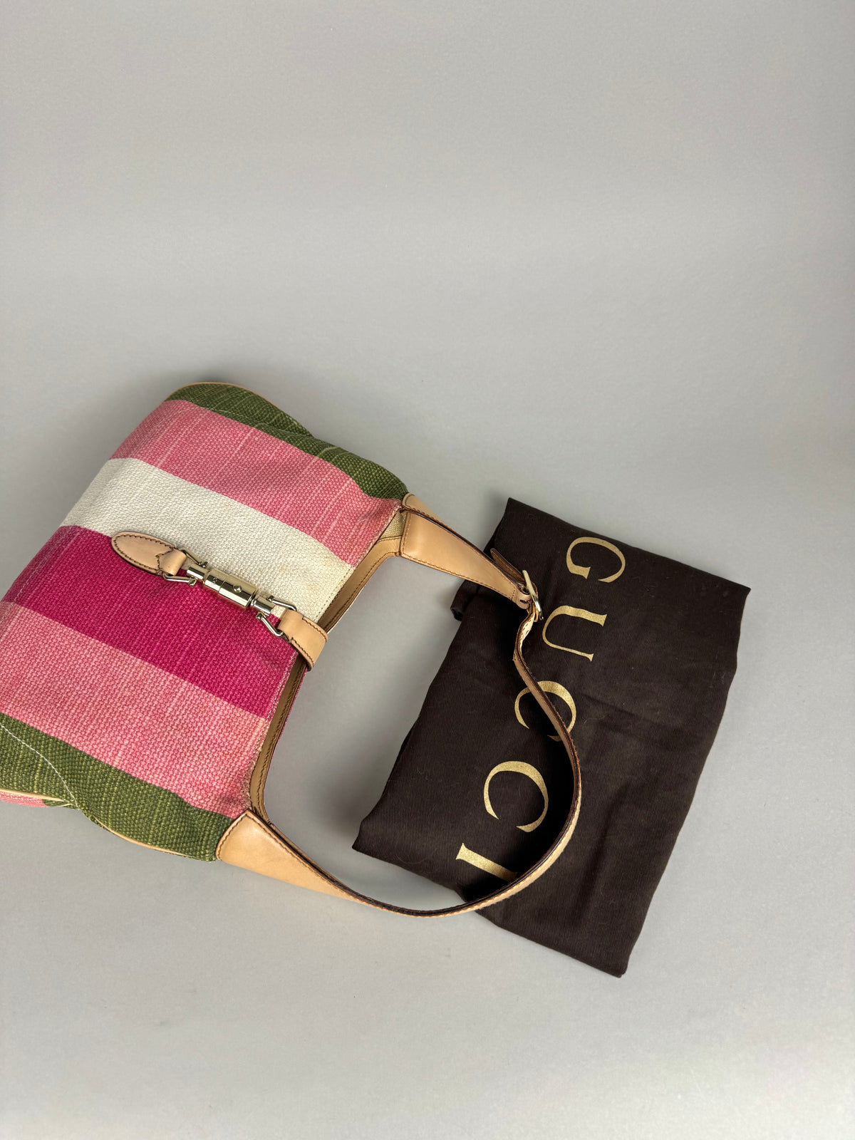 Gucci Jackie O 1961 Raffia and Leather Striped Shoulder