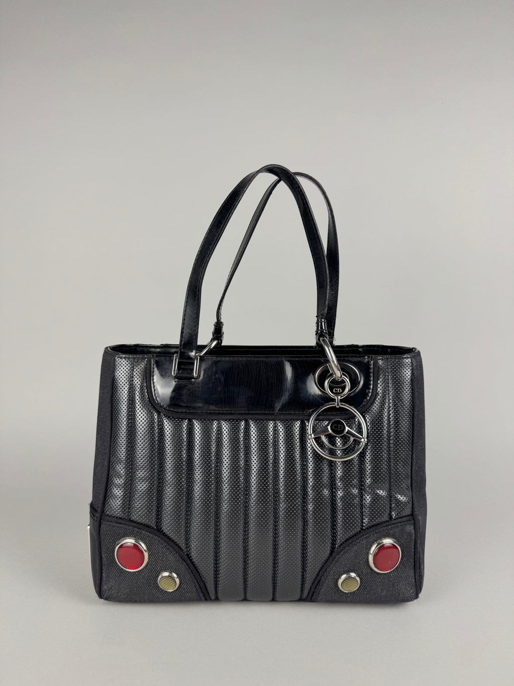 Christian Dior Cadillac Montaigne Denim and Leather Black Tote