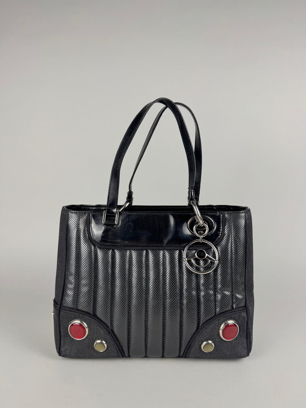 Christian Dior Cadillac Montaigne Denim and Leather Black Tote