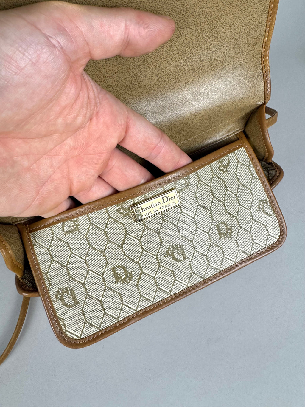 Christian Dior 20th Century Honeycomb Leather and Canvas