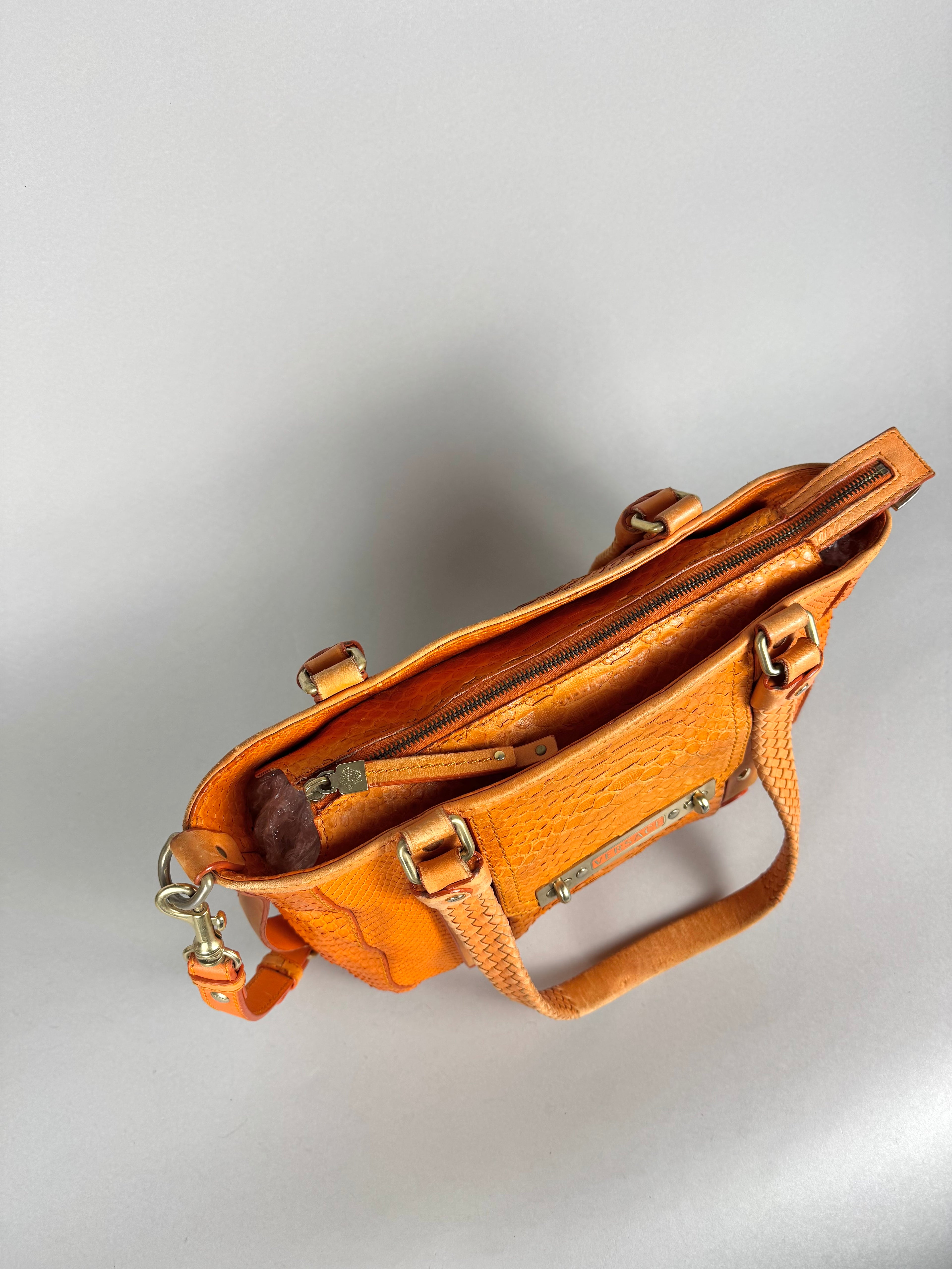 Versace Orange Python and Leather Tote