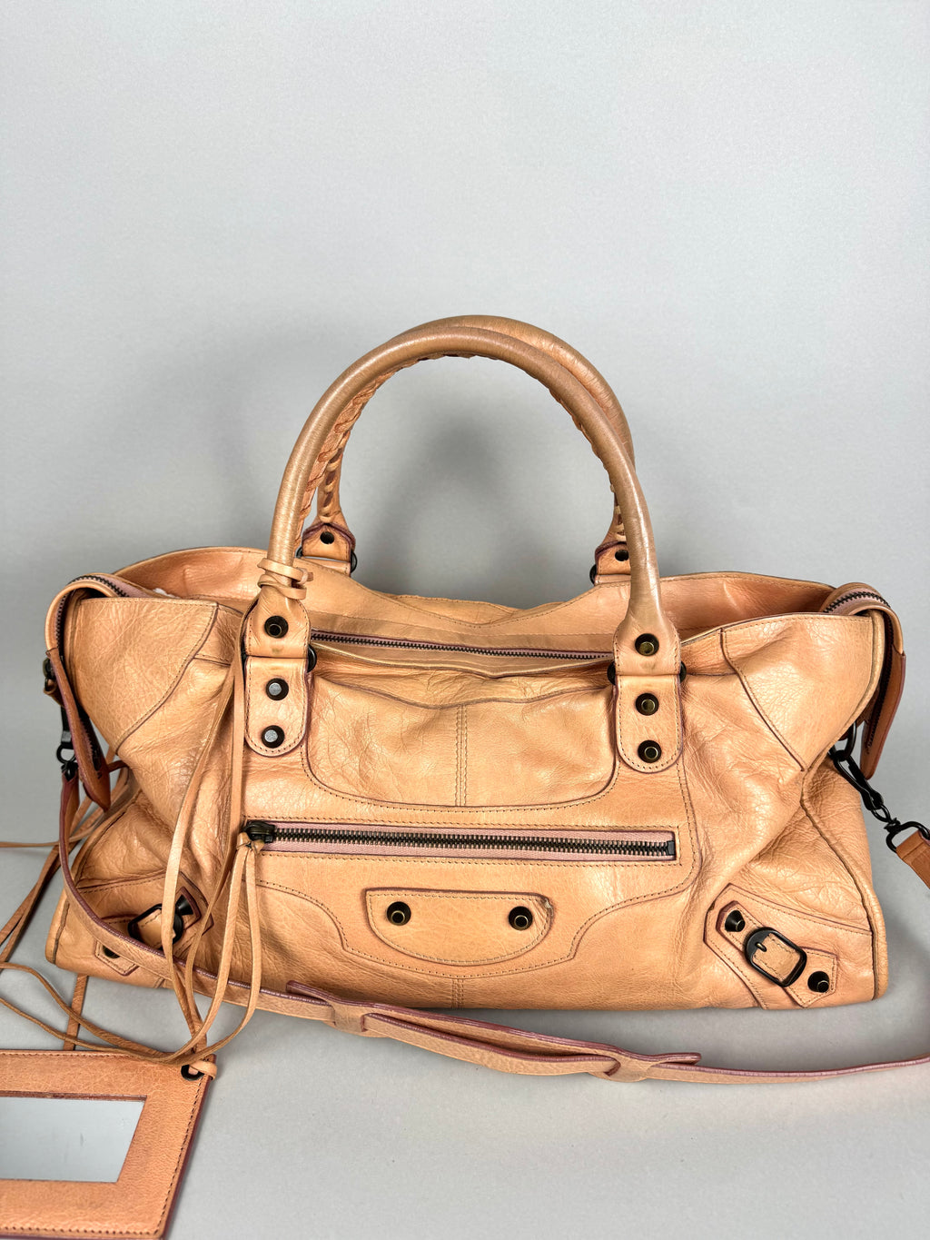 Balenciaga Cumin Lambskin Leather Motorcycle Part-Time Bag