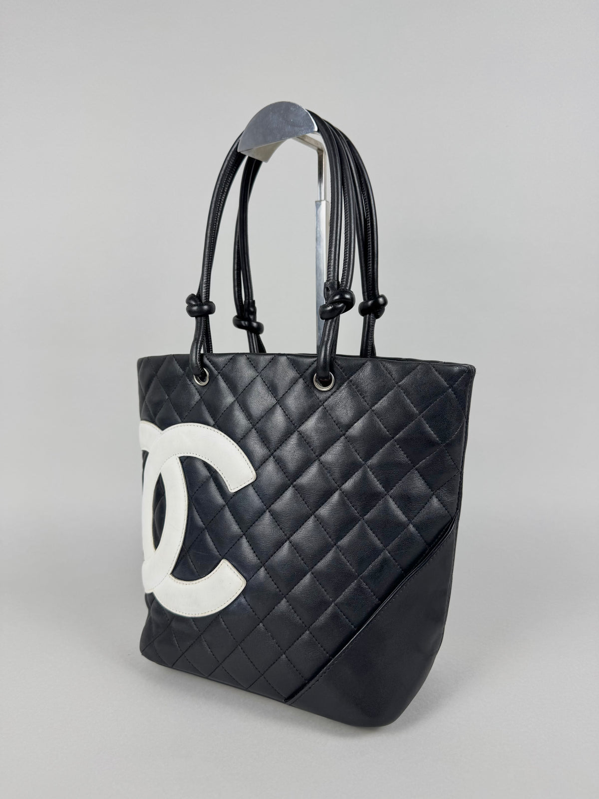 Chanel Cambon Calfskin Black Leather Quilted Medium Tote