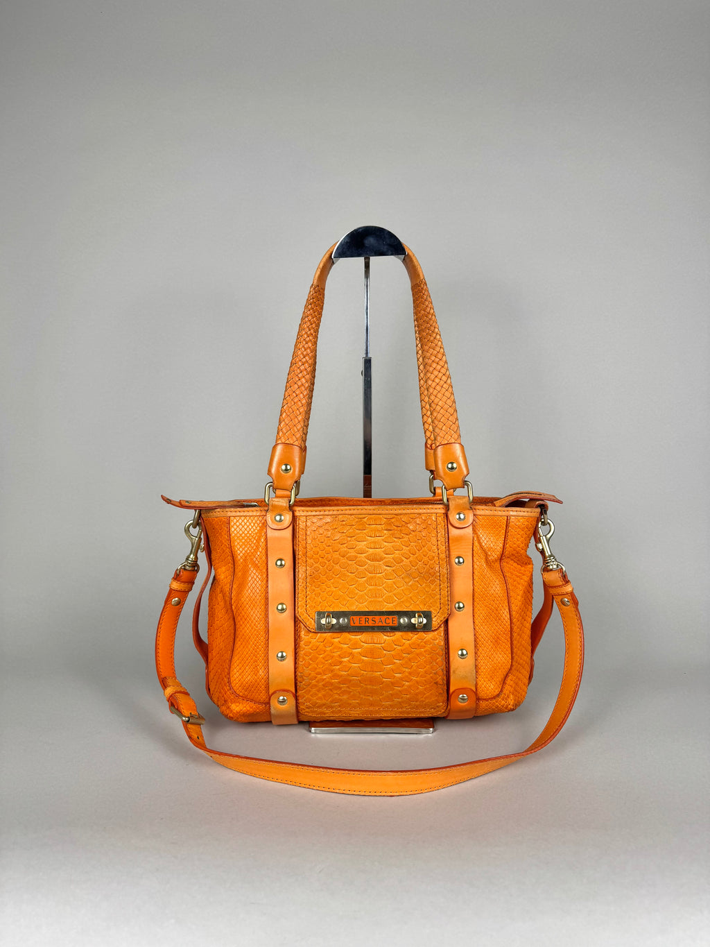 Versace Orange Python and Leather Tote