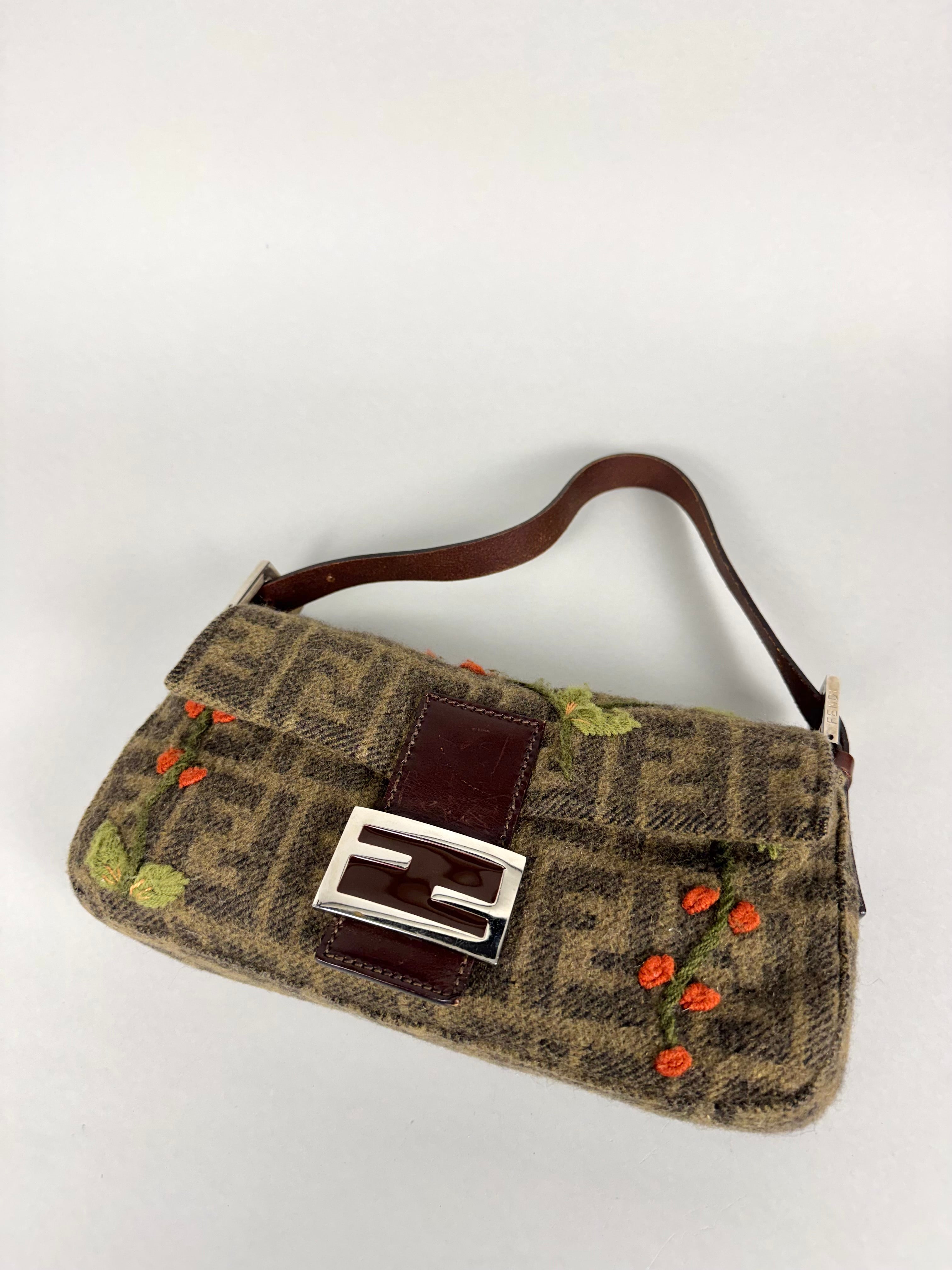 Fendi Vintage Cashmere Wool Embroidered Baguette