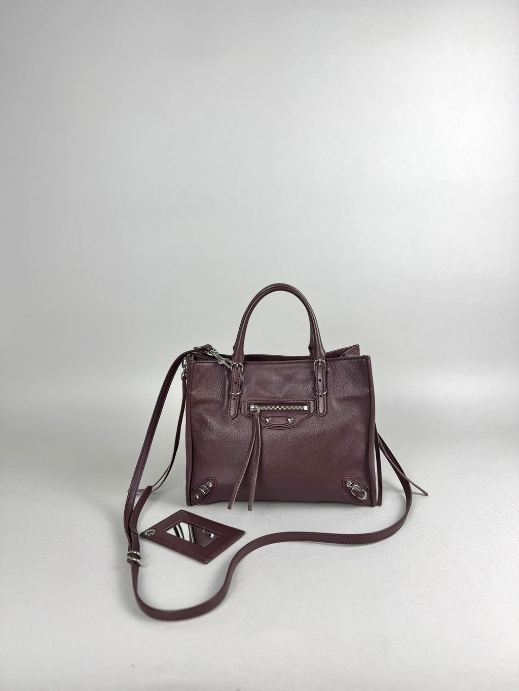 Balenciaga Burgundy Leather Papier A4 Zip Around Tote