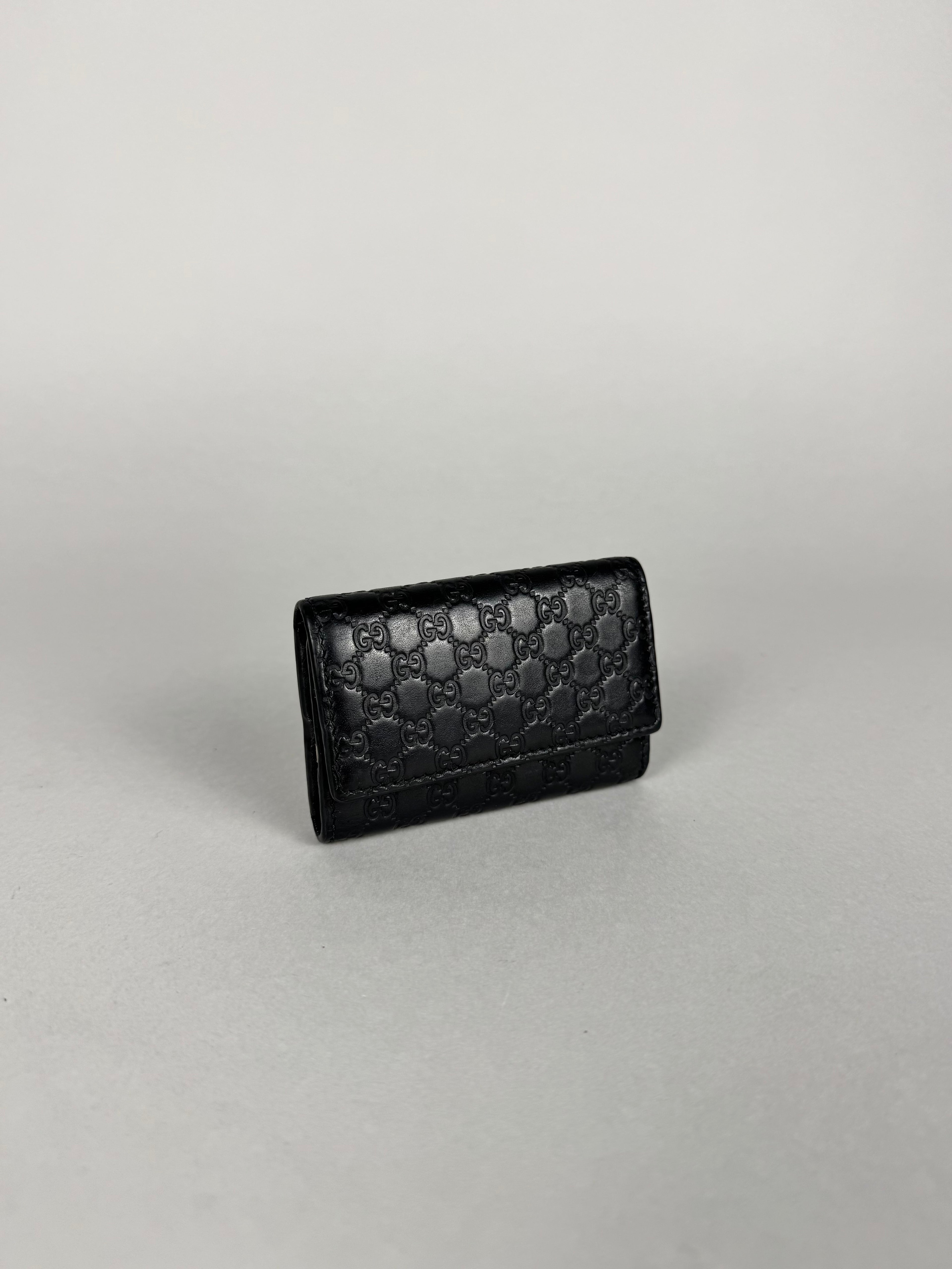 Gucci Embossed Monogram Black Leather Card/Key Holder