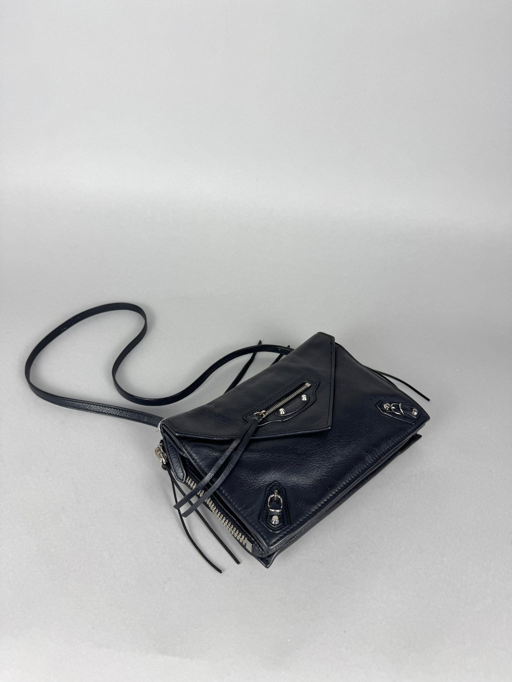 Balenciaga Black Calfskin Leather Papier Zip-Around Triple Bag